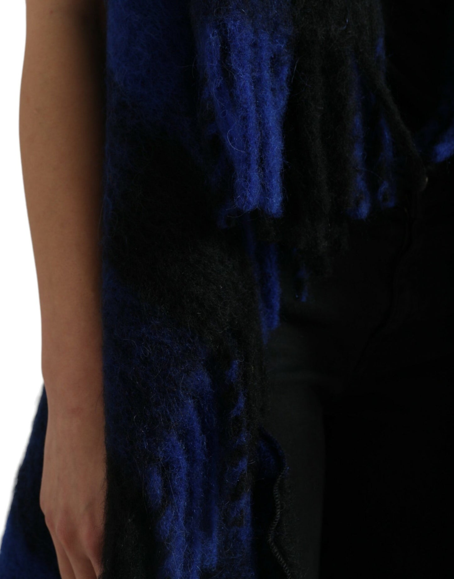 Dolce & Gabbana Schwarz-Blau Buffalo Check Poncho Mantel Pullover