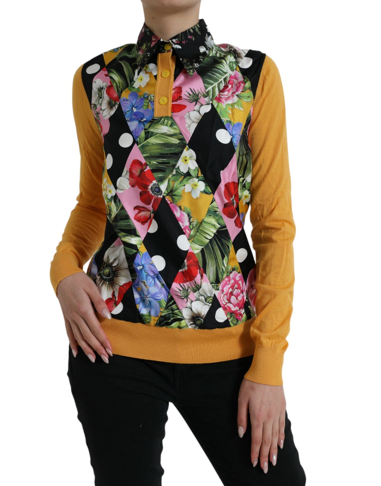 Dolce & Gabbana – Mehrfarbiger Henley-Pullover aus Kaschmir mit Patchwork