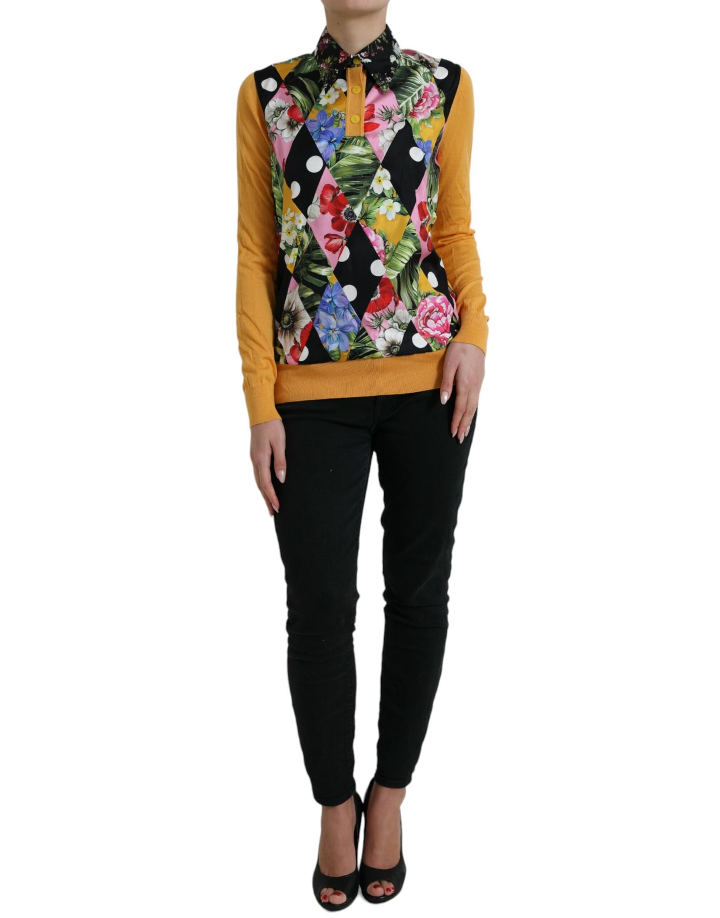 Dolce & Gabbana – Mehrfarbiger Henley-Pullover aus Kaschmir mit Patchwork
