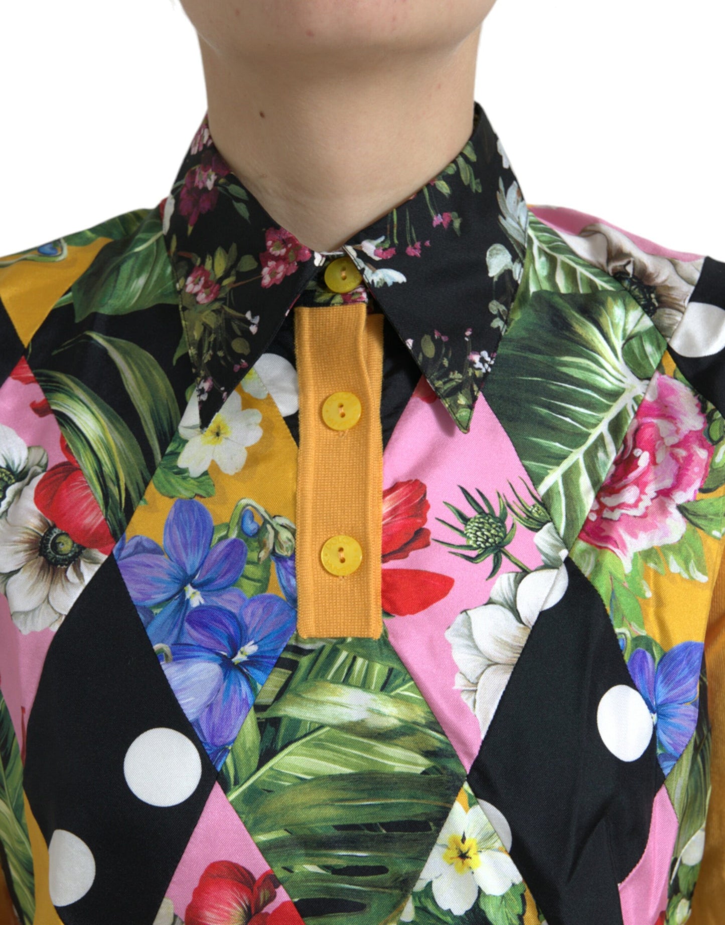 Dolce & Gabbana – Mehrfarbiger Henley-Pullover aus Kaschmir mit Patchwork