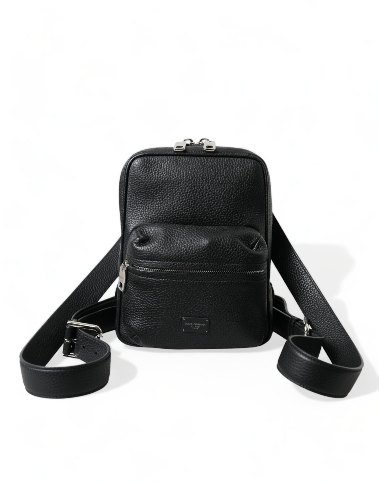 Dolce & Gabbana – Palermo-Rucksacktasche mit Logo aus schwarzem Kalbsleder