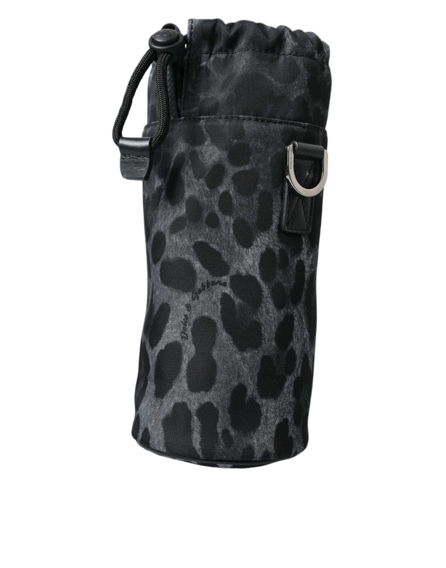 Dolce & Gabbana – Runde, schmale Tragetasche mit Flaschenhalter und schwarzem Leopardenmuster