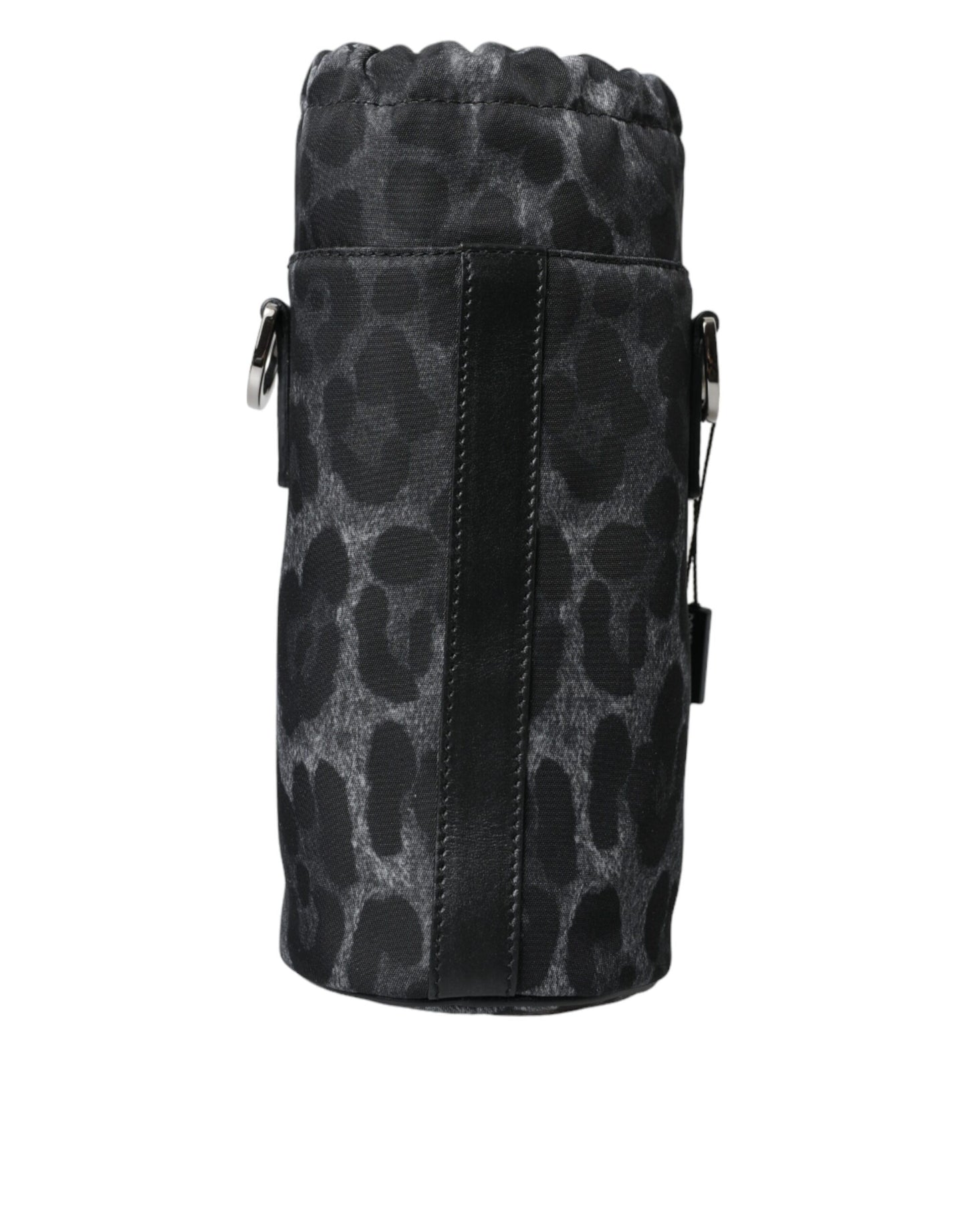 Dolce & Gabbana – Runde, schmale Tragetasche mit Flaschenhalter und schwarzem Leopardenmuster