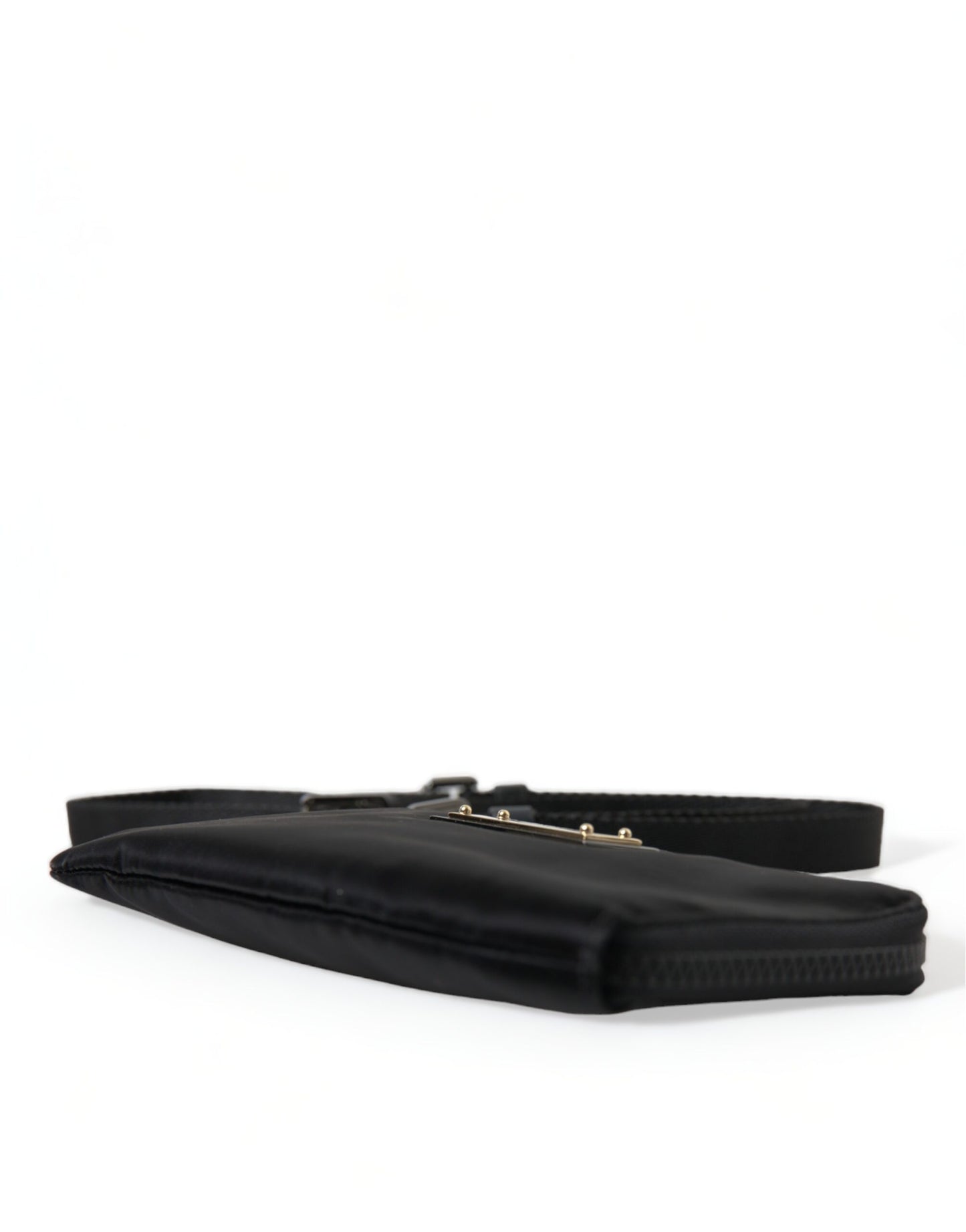 Dolce & Gabbana – Schwarze Clutch aus Nylon mit Schlüsselanhänger und Logo-Plakette