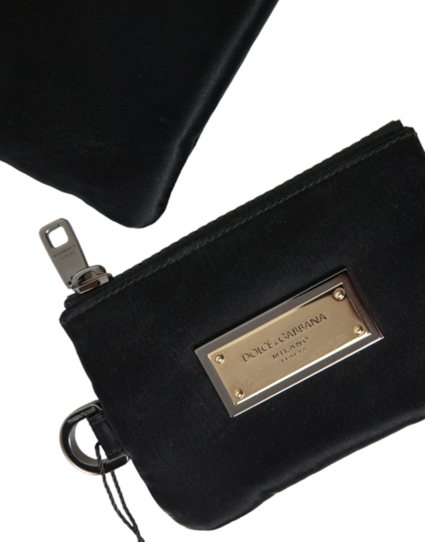 Dolce & Gabbana – Schwarze Clutch aus Nylon mit Schlüsselanhänger und Logo-Plakette