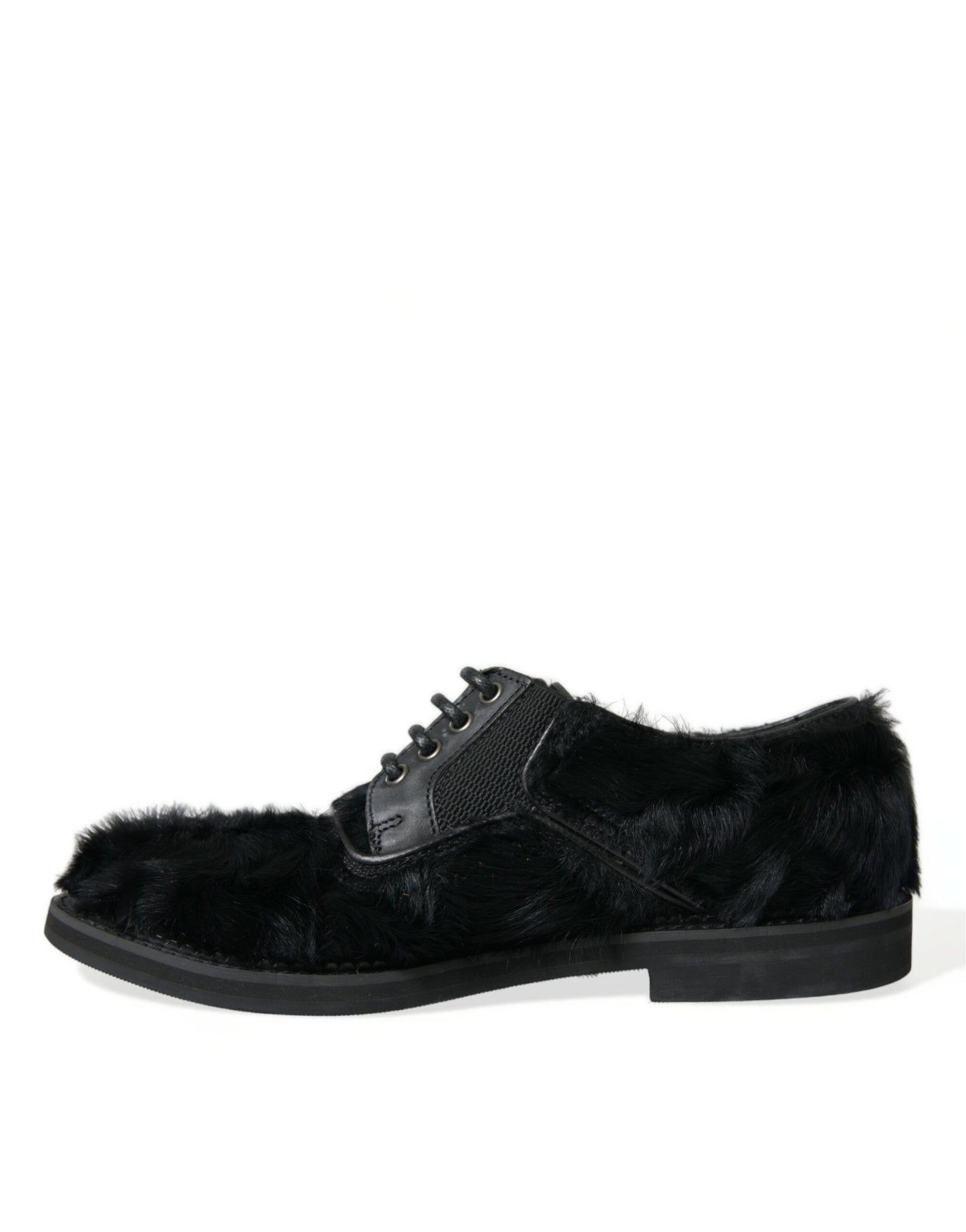 Dolce & Gabbana – Derby-Schuhe mit Schnürung aus schwarzem Pelz und Leder