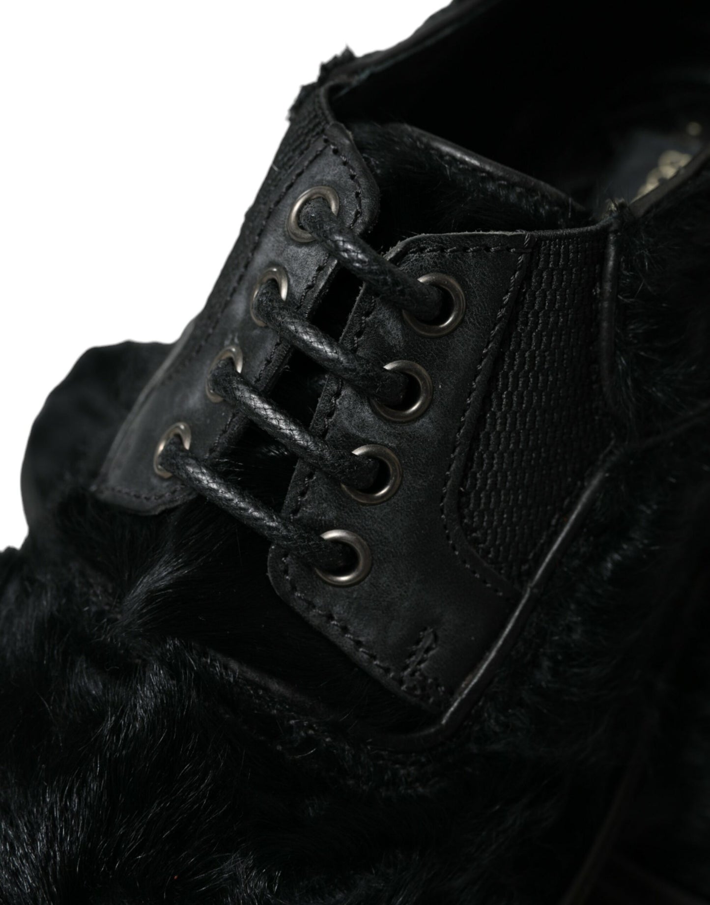 Dolce & Gabbana – Derby-Schuhe mit Schnürung aus schwarzem Pelz und Leder