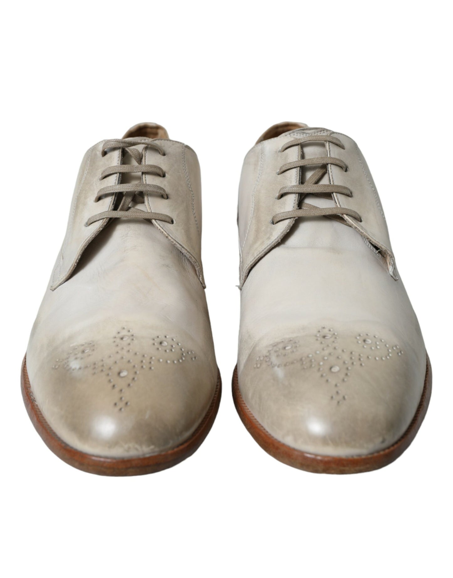 Dolce & Gabbana – Weiße Derby-Schuhe aus Distressed-Leder