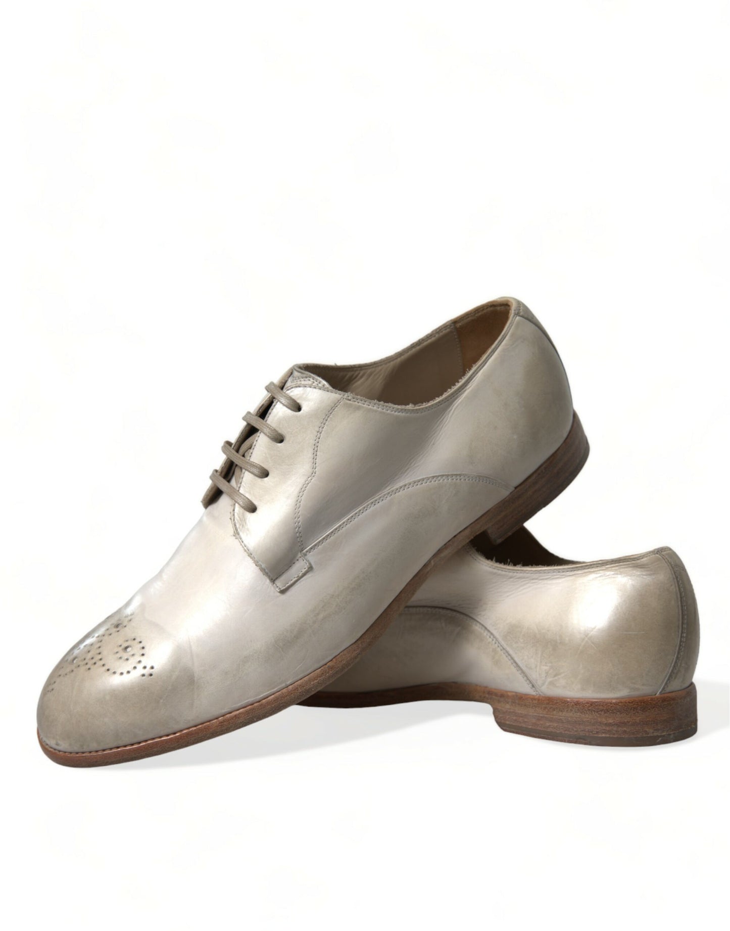 Dolce & Gabbana – Weiße Derby-Schuhe aus Distressed-Leder