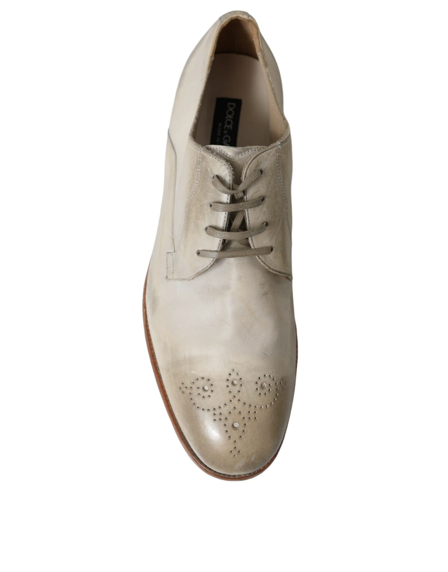 Dolce & Gabbana – Weiße Derby-Schuhe aus Distressed-Leder