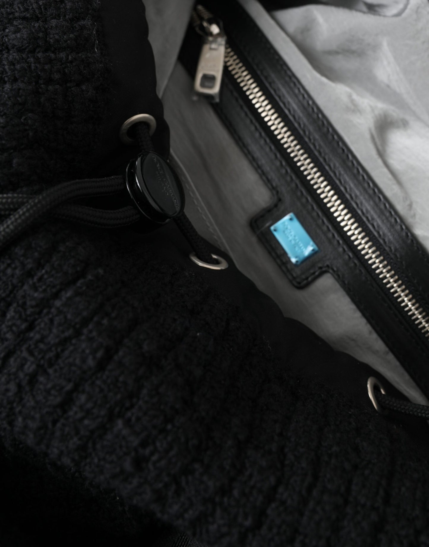 Dolce & Gabbana Schwarz Silber Wolle Zaino Tricot Rucksack Männer Tasche