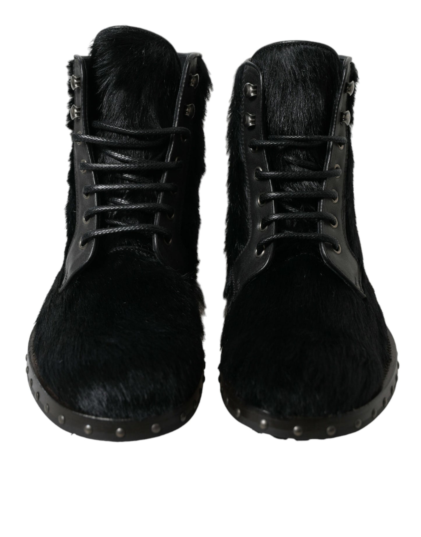 Dolce & Gabbana – Schwarze Stiefeletten aus Leder im Pony-Stil mit halbhohem Schaft