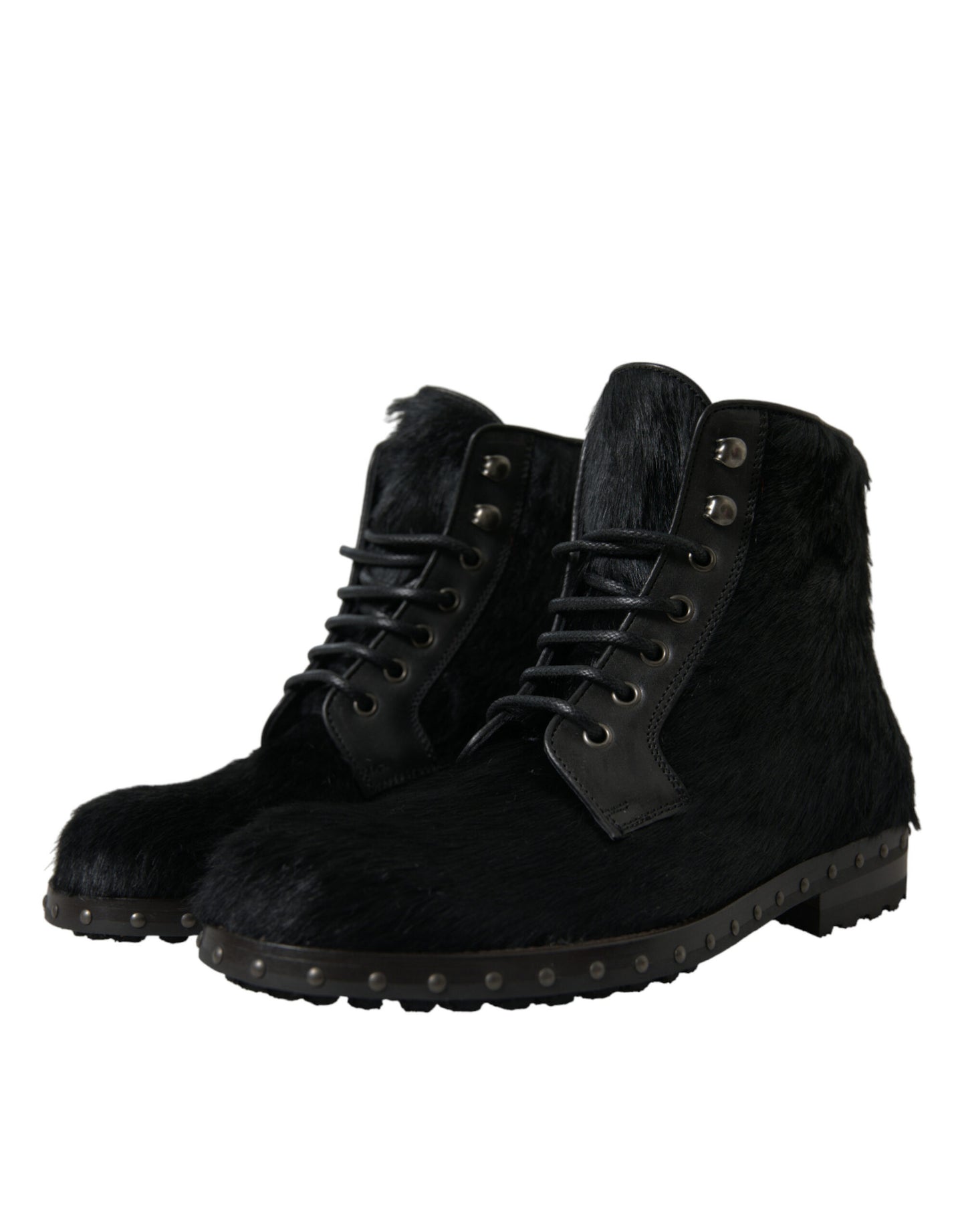 Dolce & Gabbana – Schwarze Stiefeletten aus Leder im Pony-Stil mit halbhohem Schaft