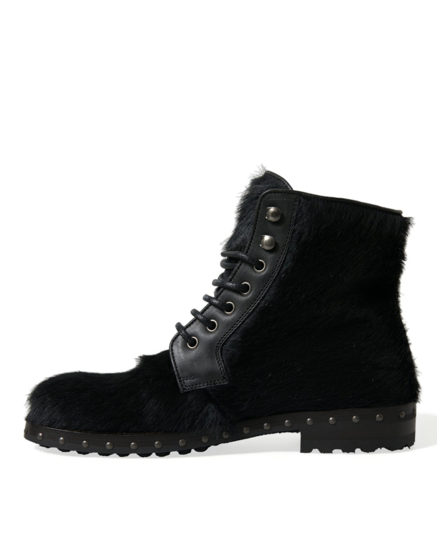 Dolce & Gabbana – Schwarze Stiefeletten aus Leder im Pony-Stil mit halbhohem Schaft