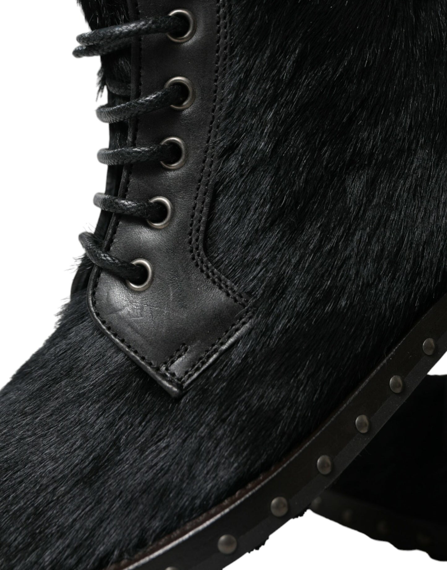 Dolce & Gabbana – Schwarze Stiefeletten aus Leder im Pony-Stil mit halbhohem Schaft