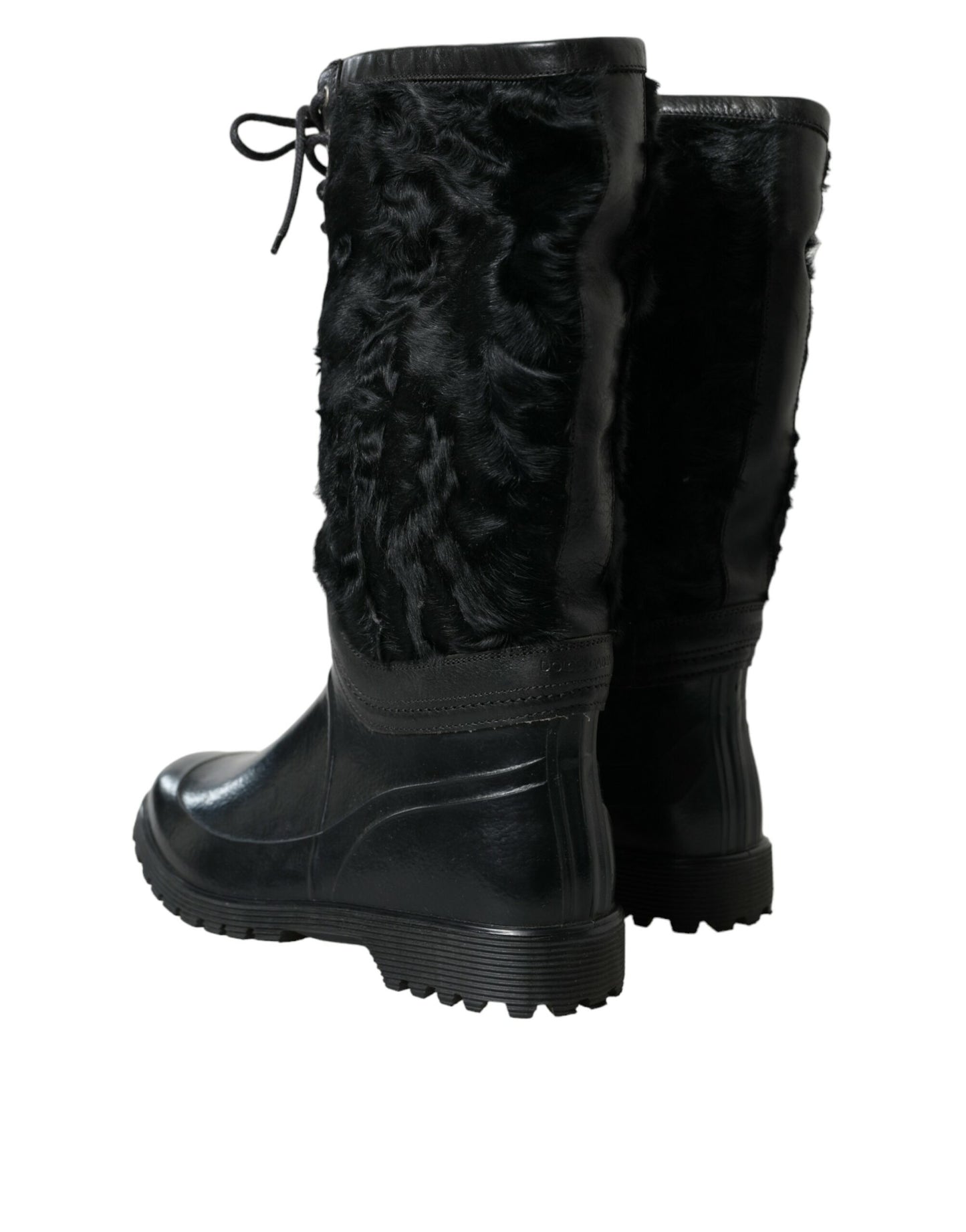 Dolce & Gabbana – Regenstiefel aus schwarzem Gummi mit Schnürung und Lammfell