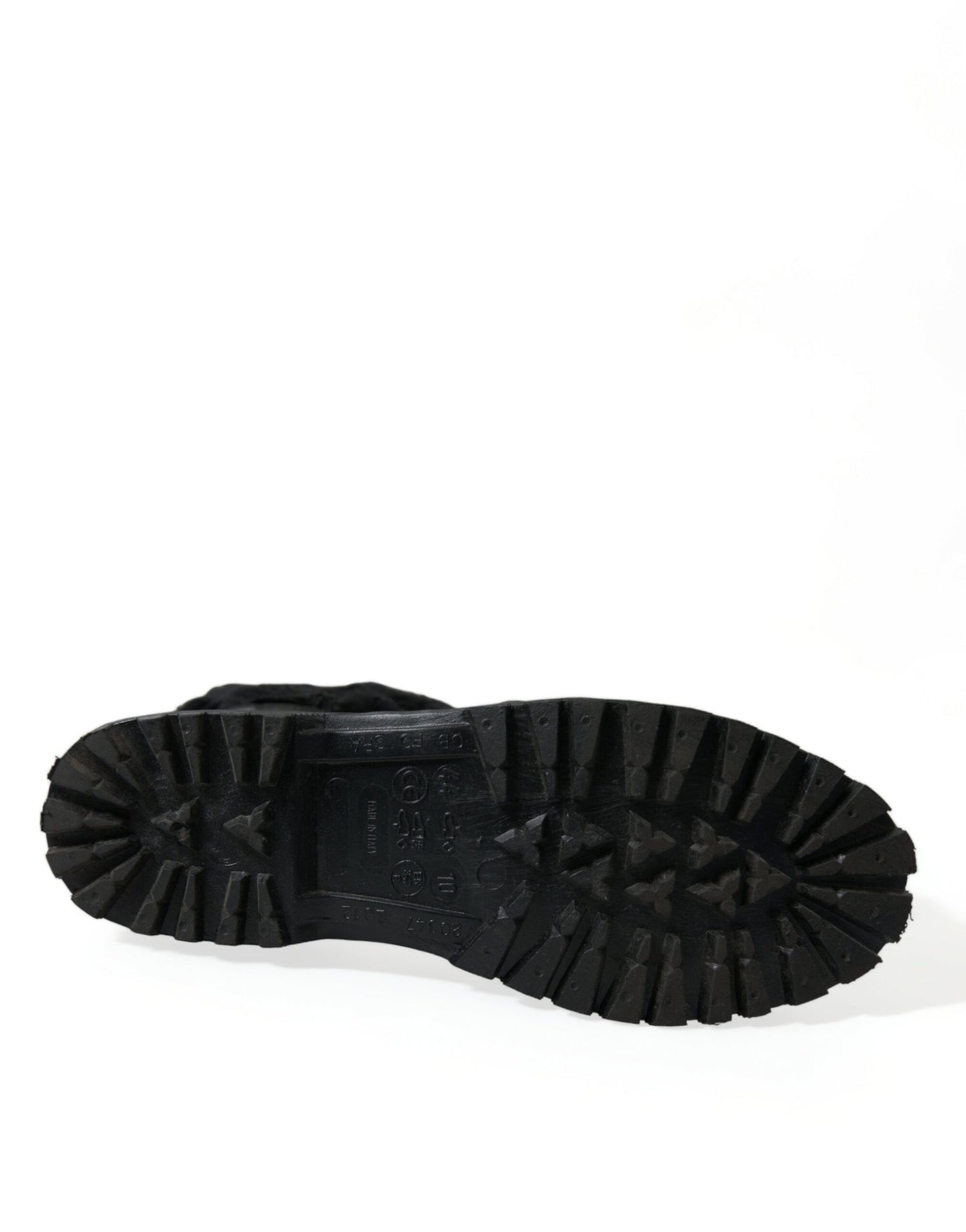 Dolce & Gabbana – Regenstiefel aus schwarzem Gummi mit Schnürung und Lammfell