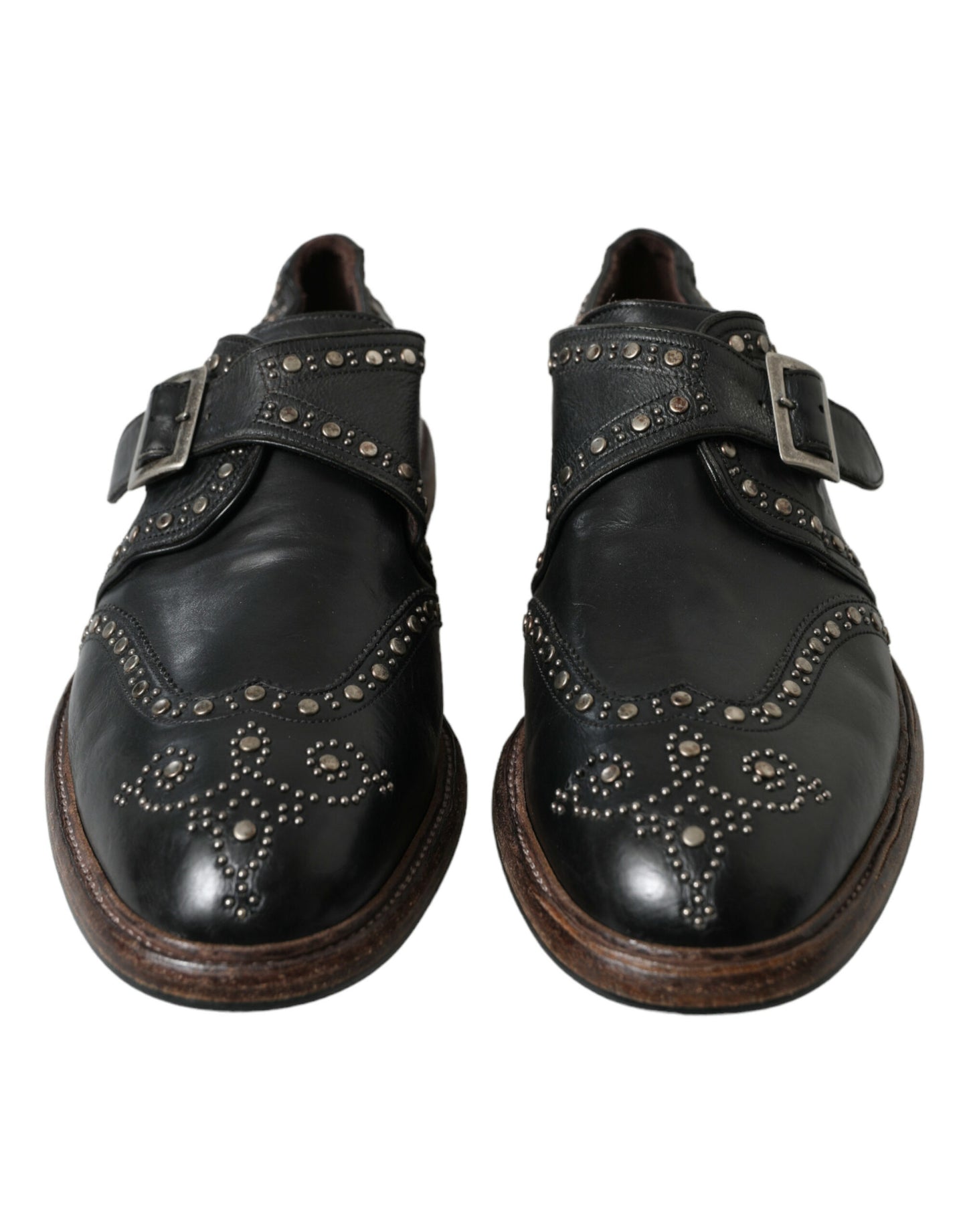 Dolce & Gabbana – Schwarze Monkstrap-Schuhe aus Leder mit Nieten