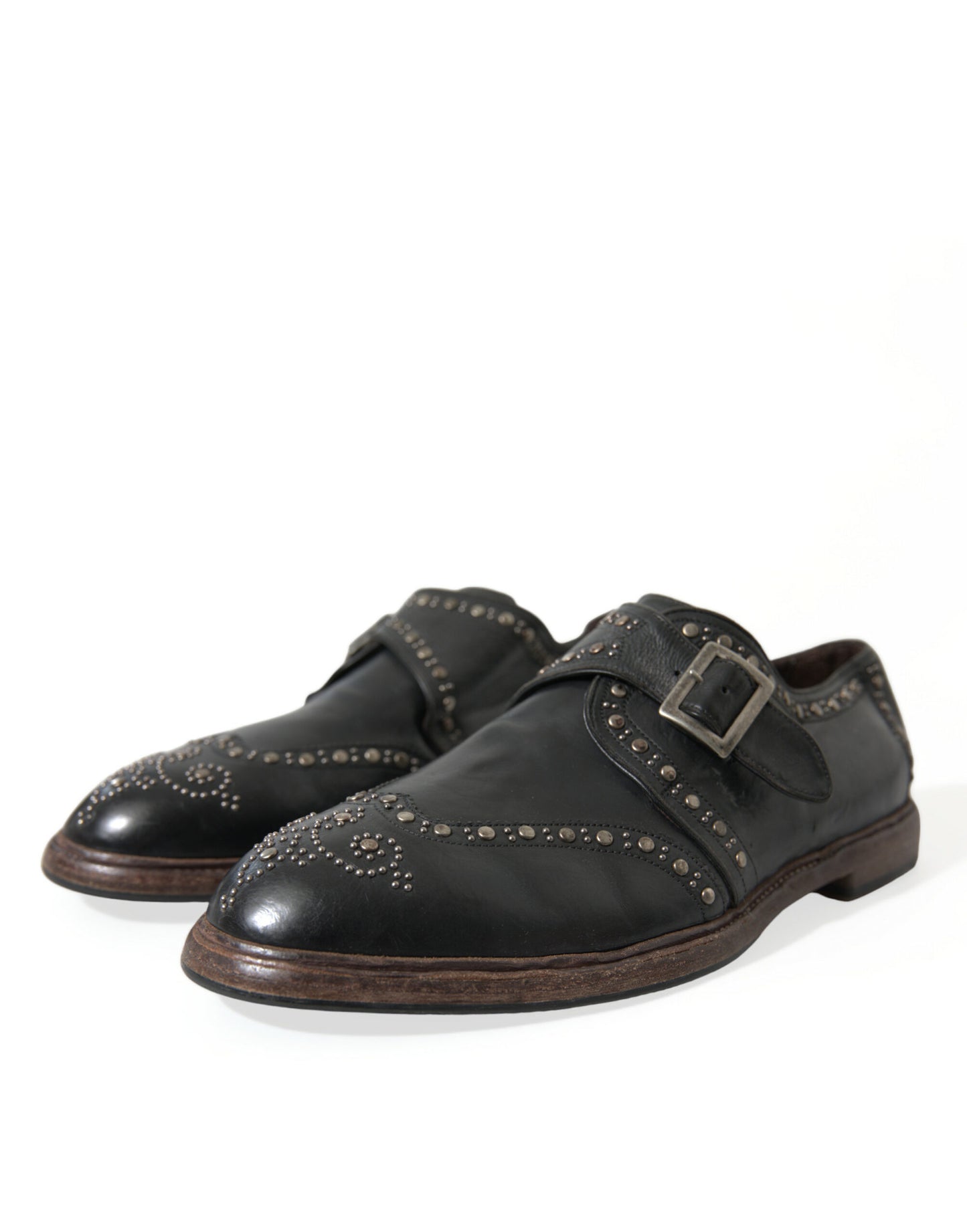 Dolce & Gabbana – Schwarze Monkstrap-Schuhe aus Leder mit Nieten
