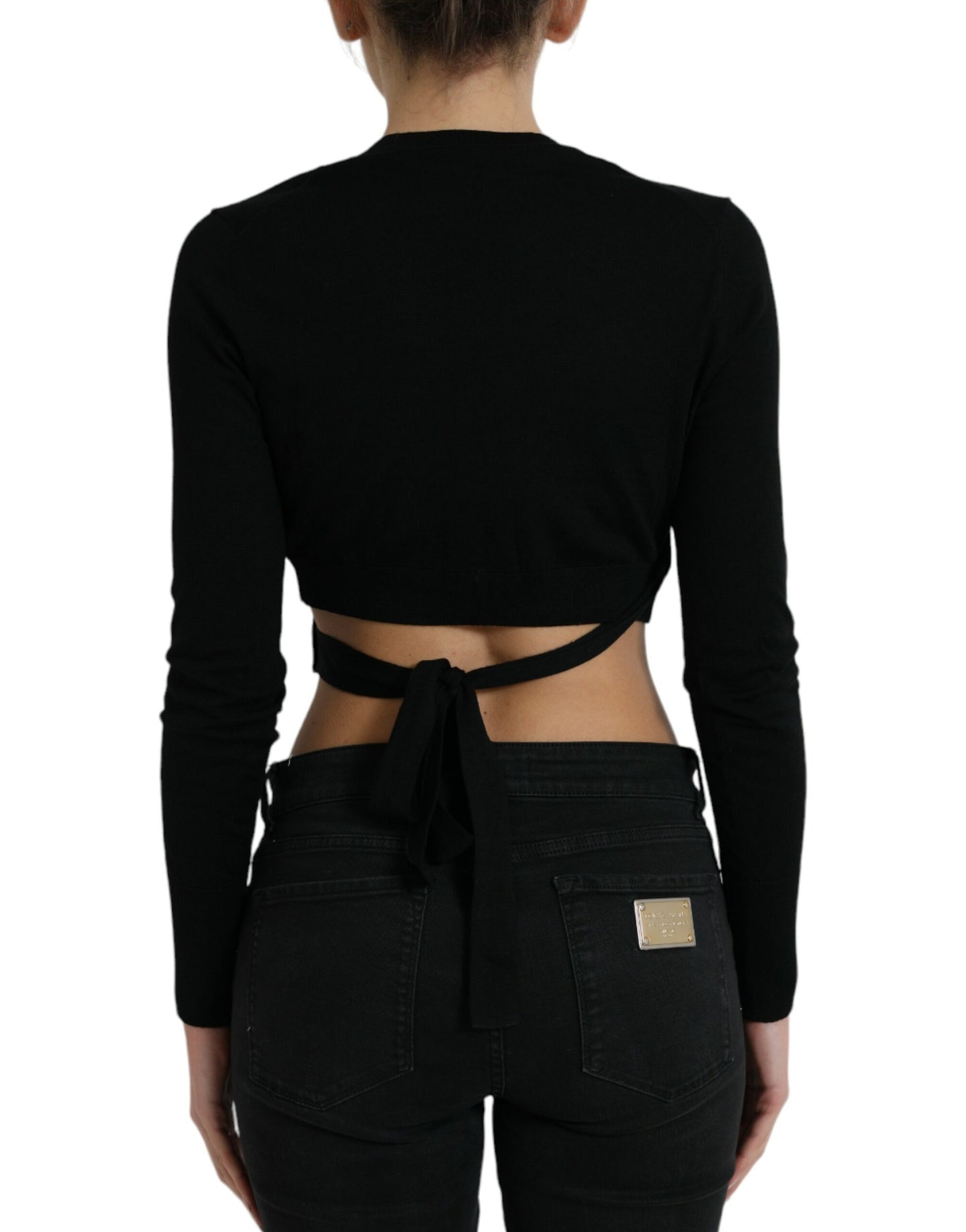 Dolce & Gabbana – Schwarzer Cardigan aus Wolle mit V-Ausschnitt und gekreuztem Saum