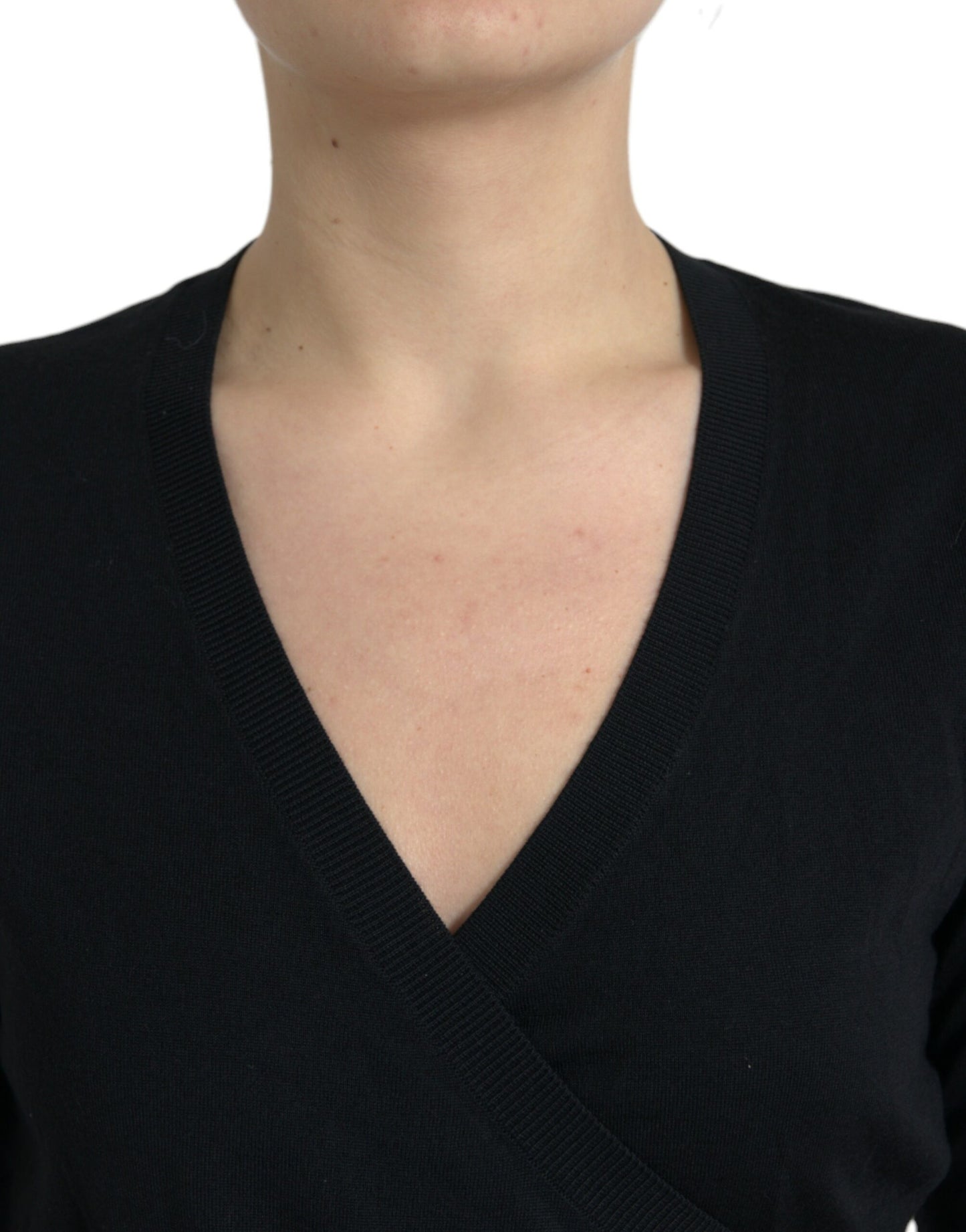 Dolce & Gabbana – Schwarzer Cardigan aus Wolle mit V-Ausschnitt und gekreuztem Saum
