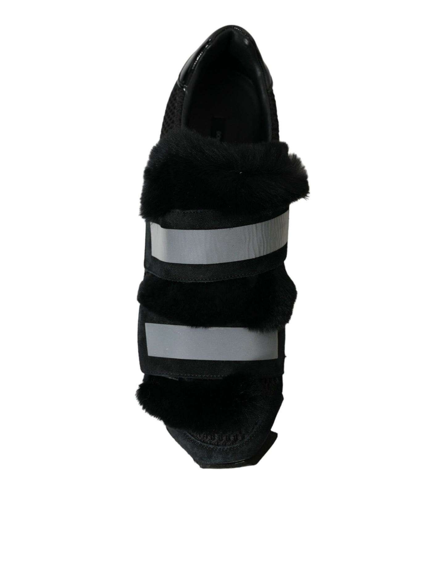 Dolce & Gabbana – Schwarze Sneakers aus Wildleder mit Pelzverzierung