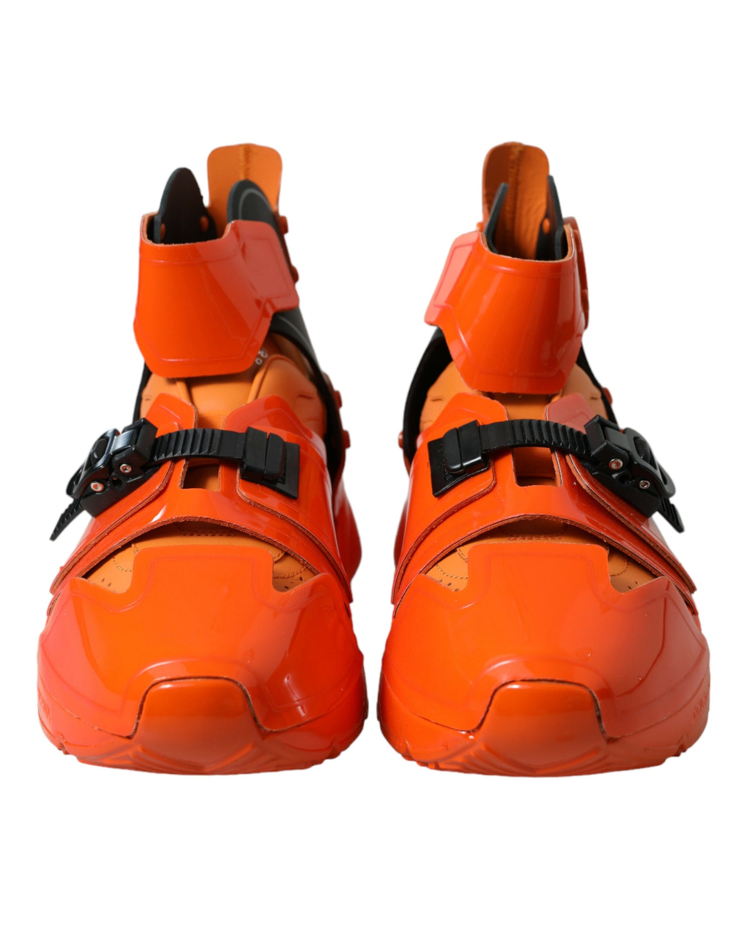 Dolce & Gabbana – Orangefarbene, klobige High-Top-Sneakers mit mehreren Einsätzen