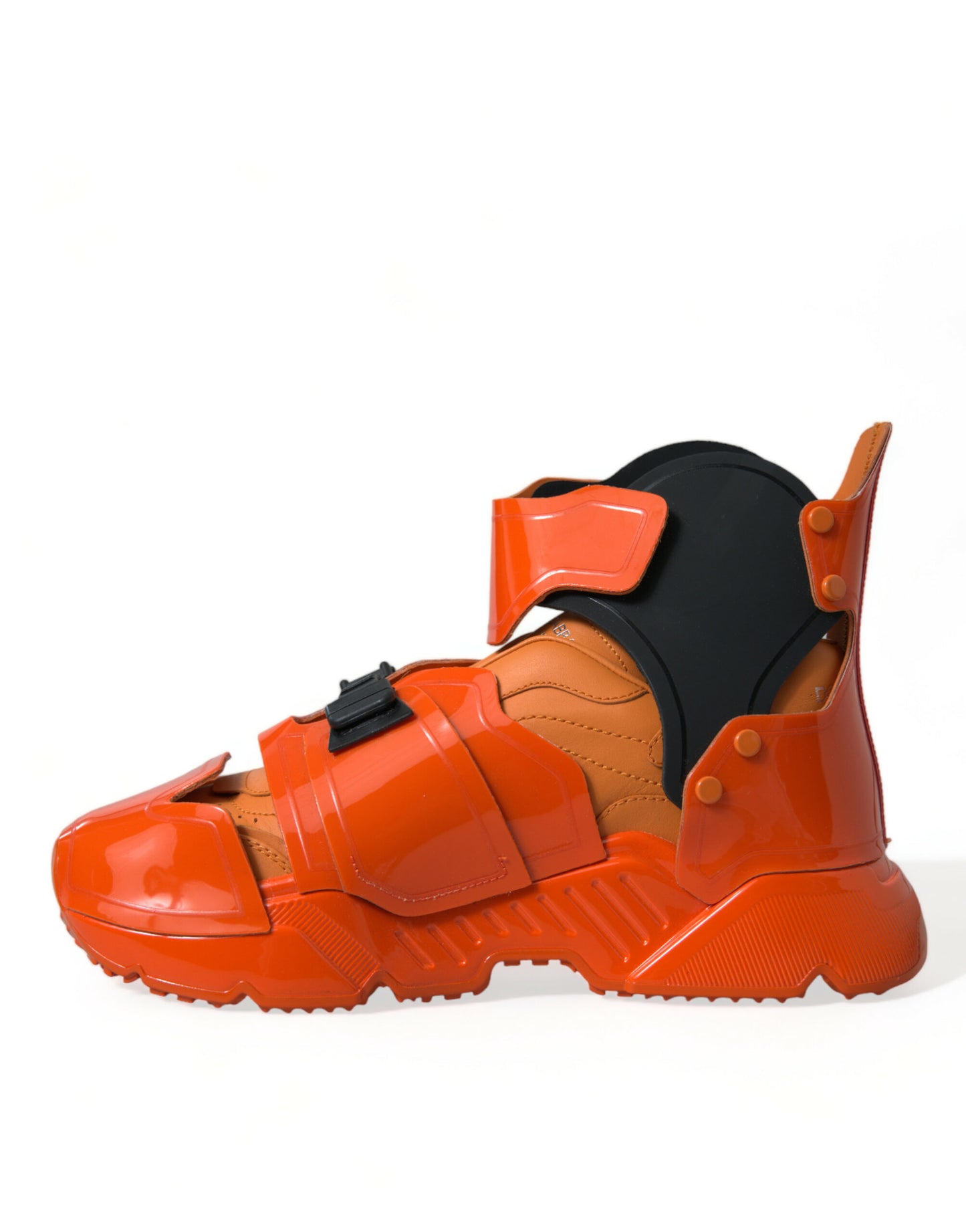 Dolce & Gabbana – Orangefarbene, klobige High-Top-Sneakers mit mehreren Einsätzen