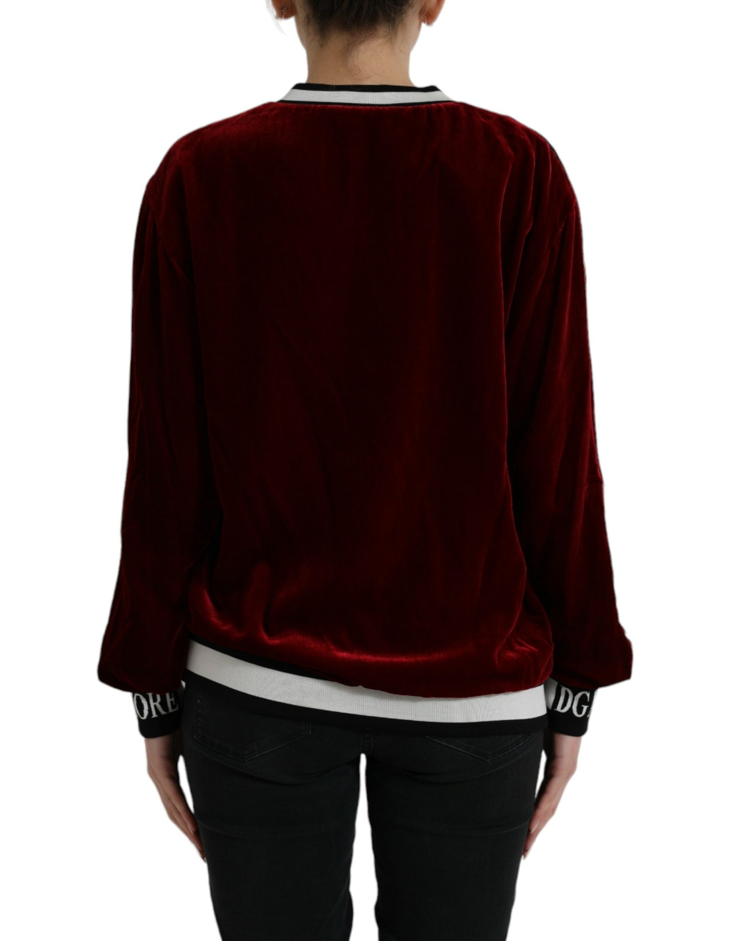 Dolce & Gabbana Bordeaux Samt Pullover mit Rundhalsausschnitt