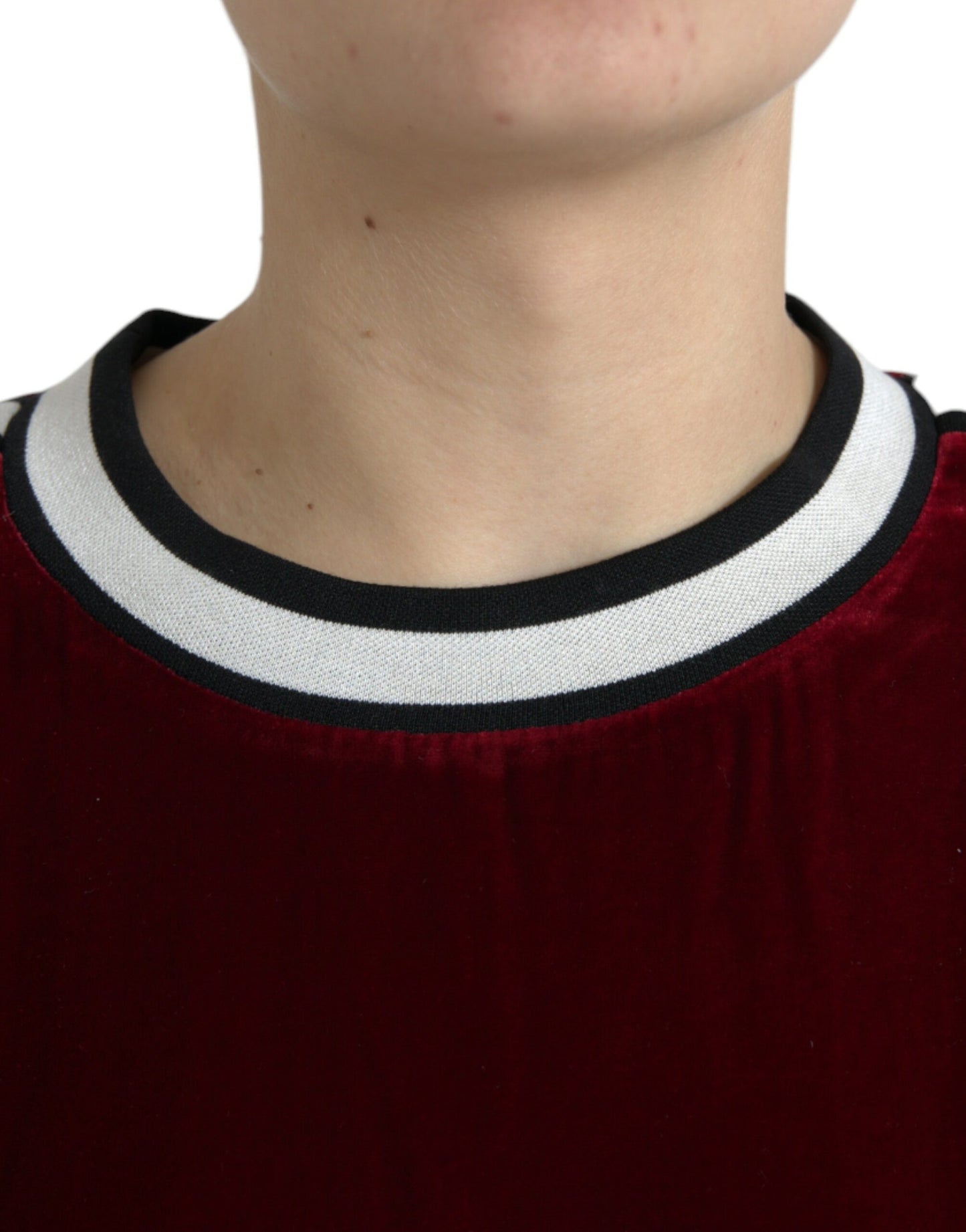 Dolce & Gabbana Bordeaux Samt Pullover mit Rundhalsausschnitt