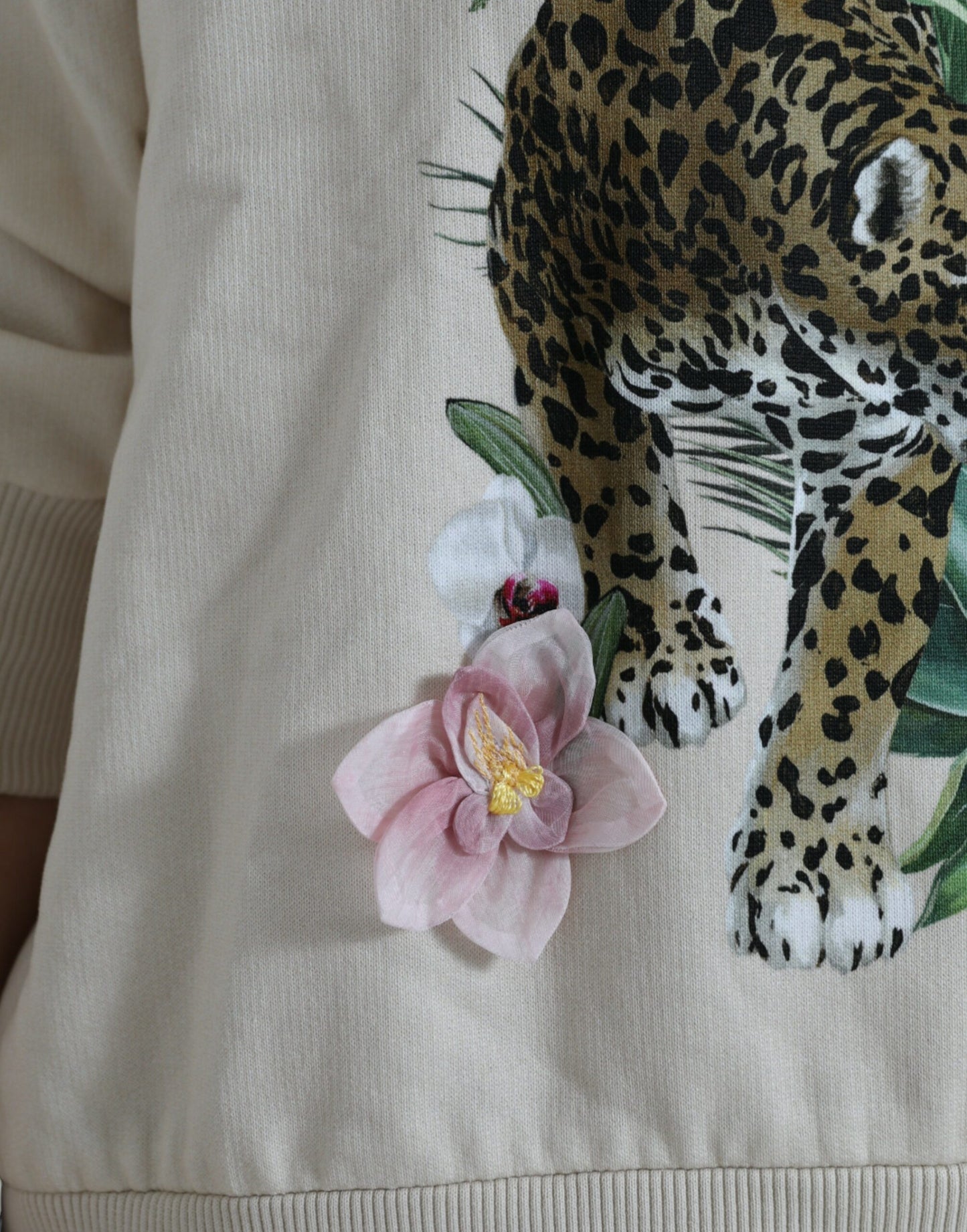 Dolce & Gabbana Beige Pullover aus Baumwolle mit Dschungel-Print