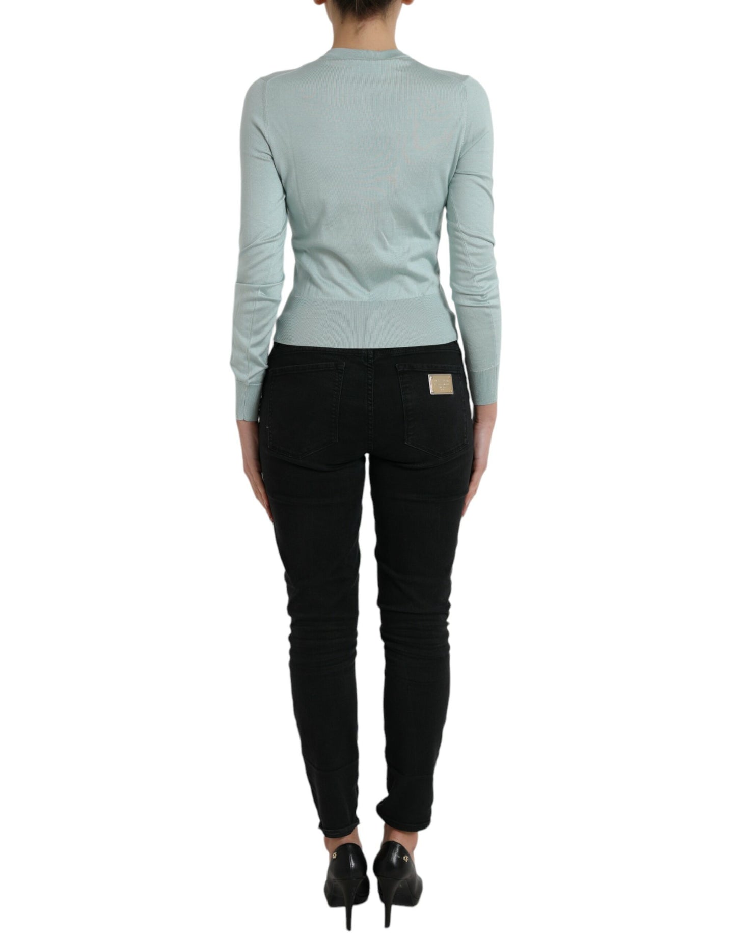 Dolce & Gabbana Hellblauer Cardigan-Pullover aus Seide mit Rundhalsausschnitt