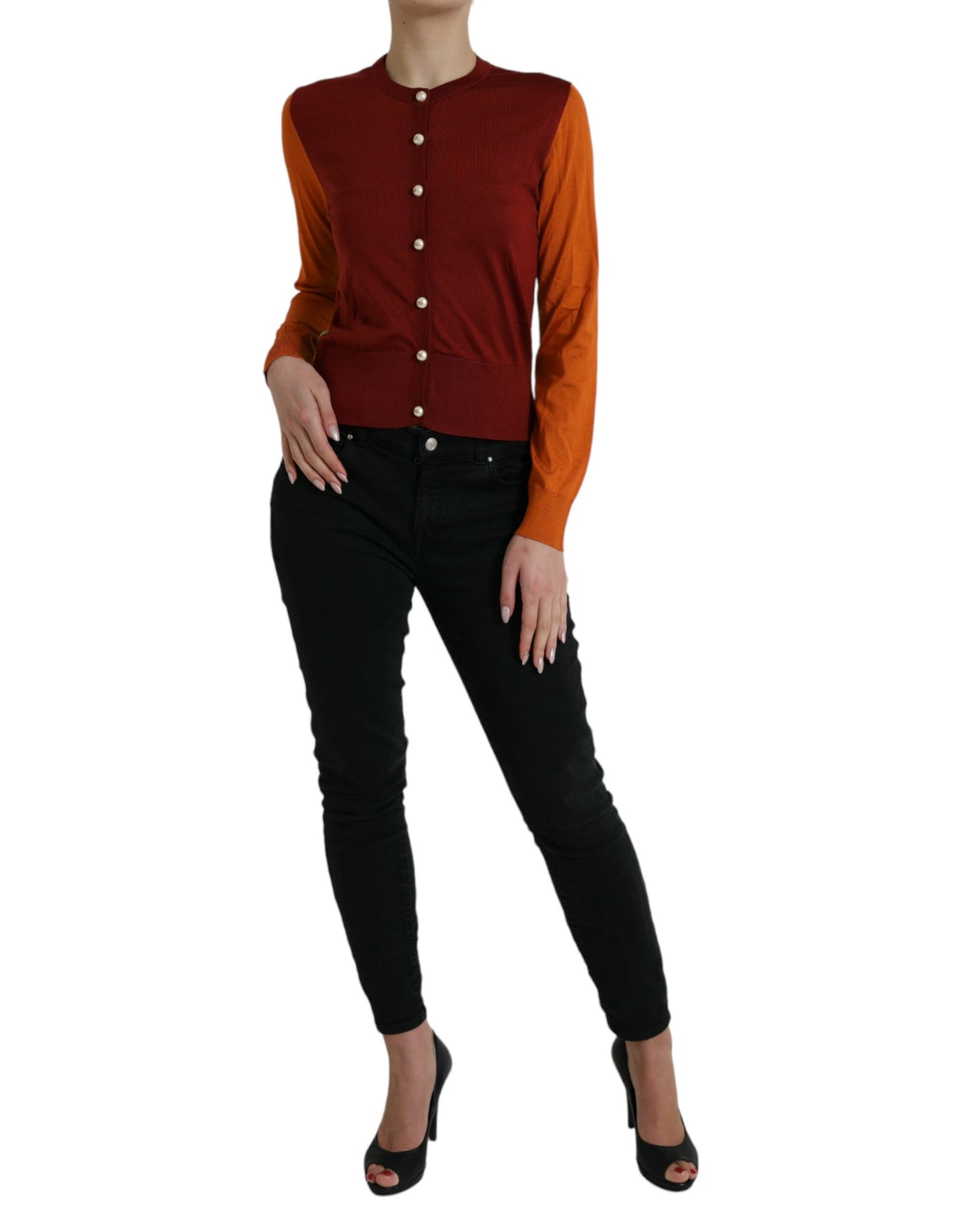Dolce & Gabbana Mehrfarbiger Cardigan aus Seide mit Rundhalsausschnitt