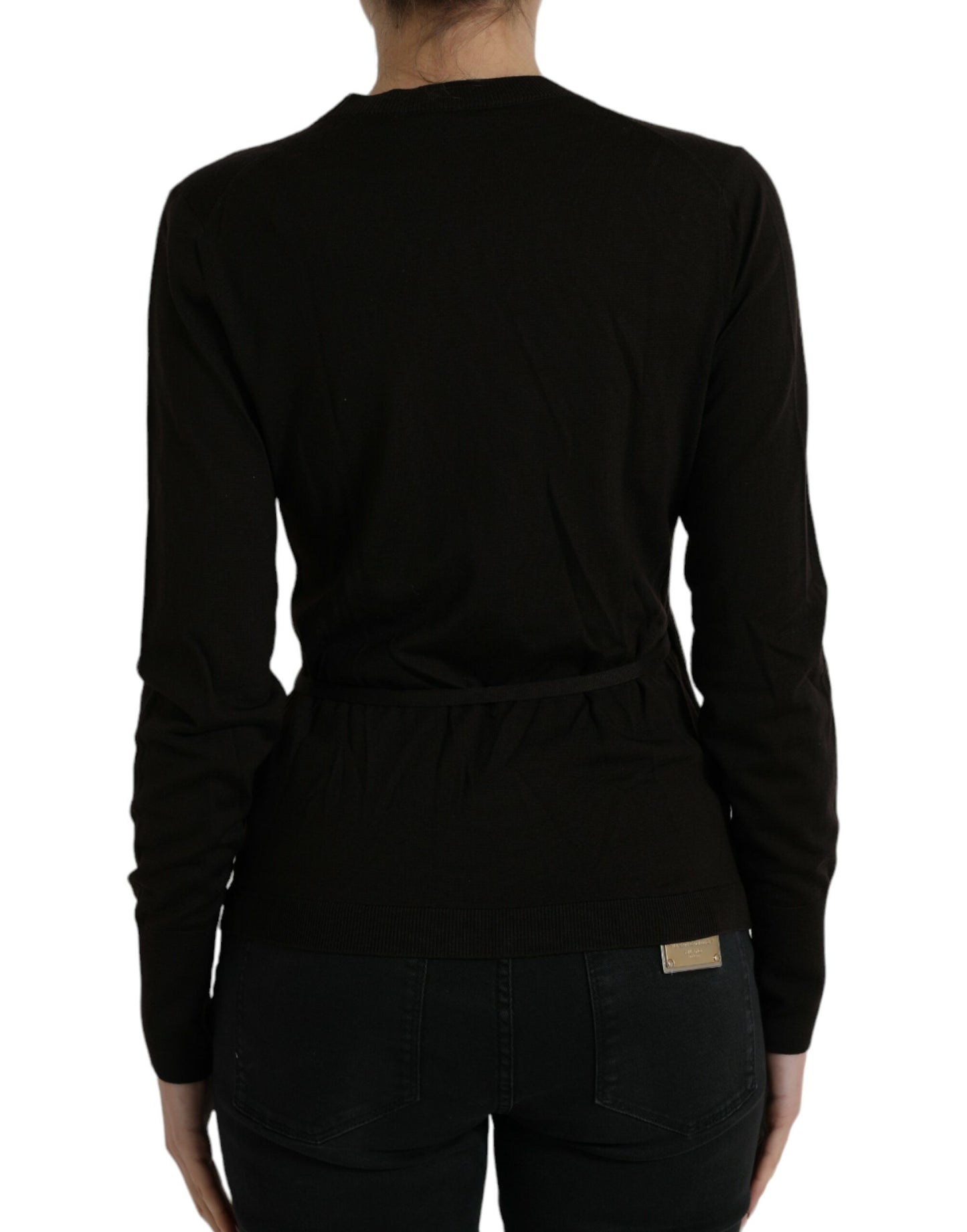 Dolce & Gabbana – Schwarzer Cardigan aus Wolle mit V-Ausschnitt und gekreuztem Saum