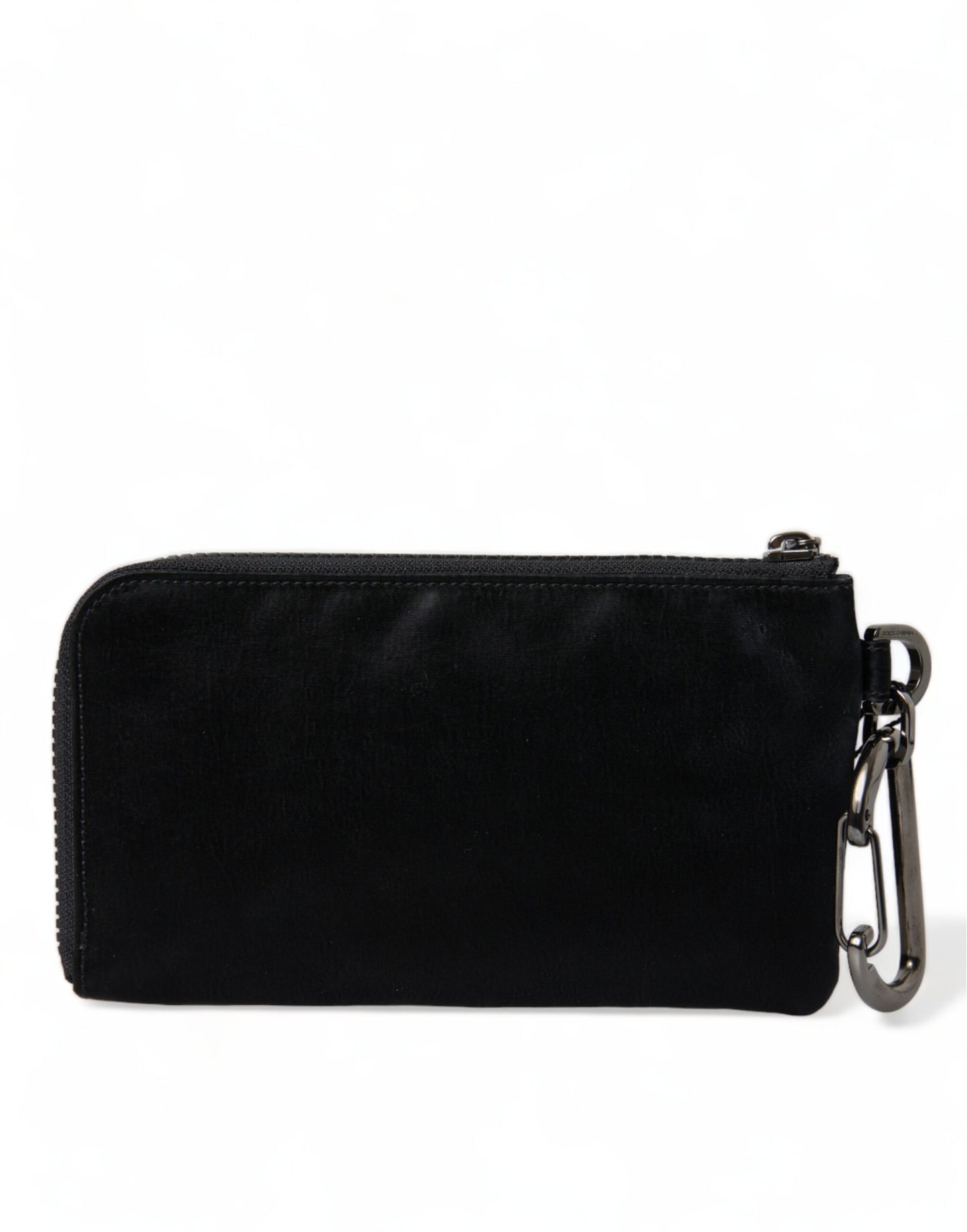 Dolce & Gabbana – Schwarze Clutch aus Nylon mit Schlüsselanhänger und Logo-Plakette