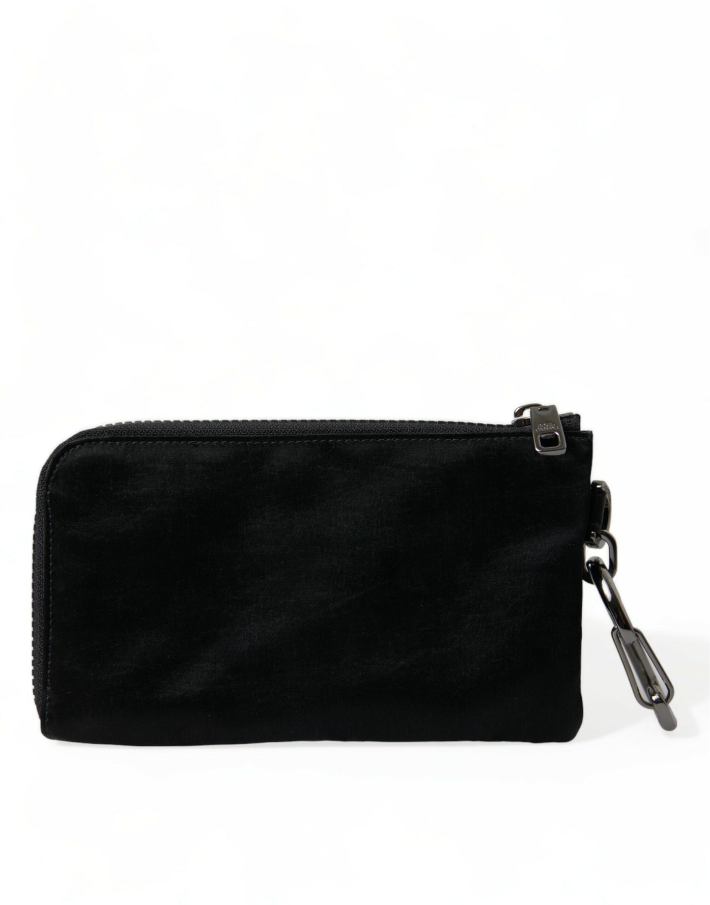 Dolce & Gabbana – Schwarze Clutch aus Nylon mit Schlüsselanhänger und Logo-Plakette