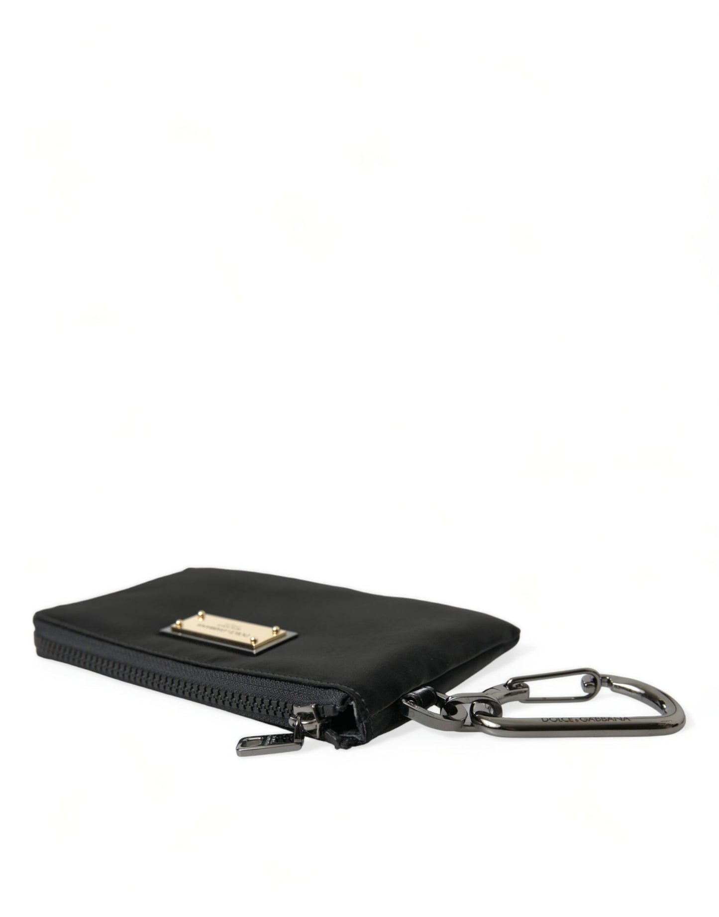 Dolce & Gabbana – Schwarze Clutch aus Nylon mit Schlüsselanhänger und Logo-Plakette