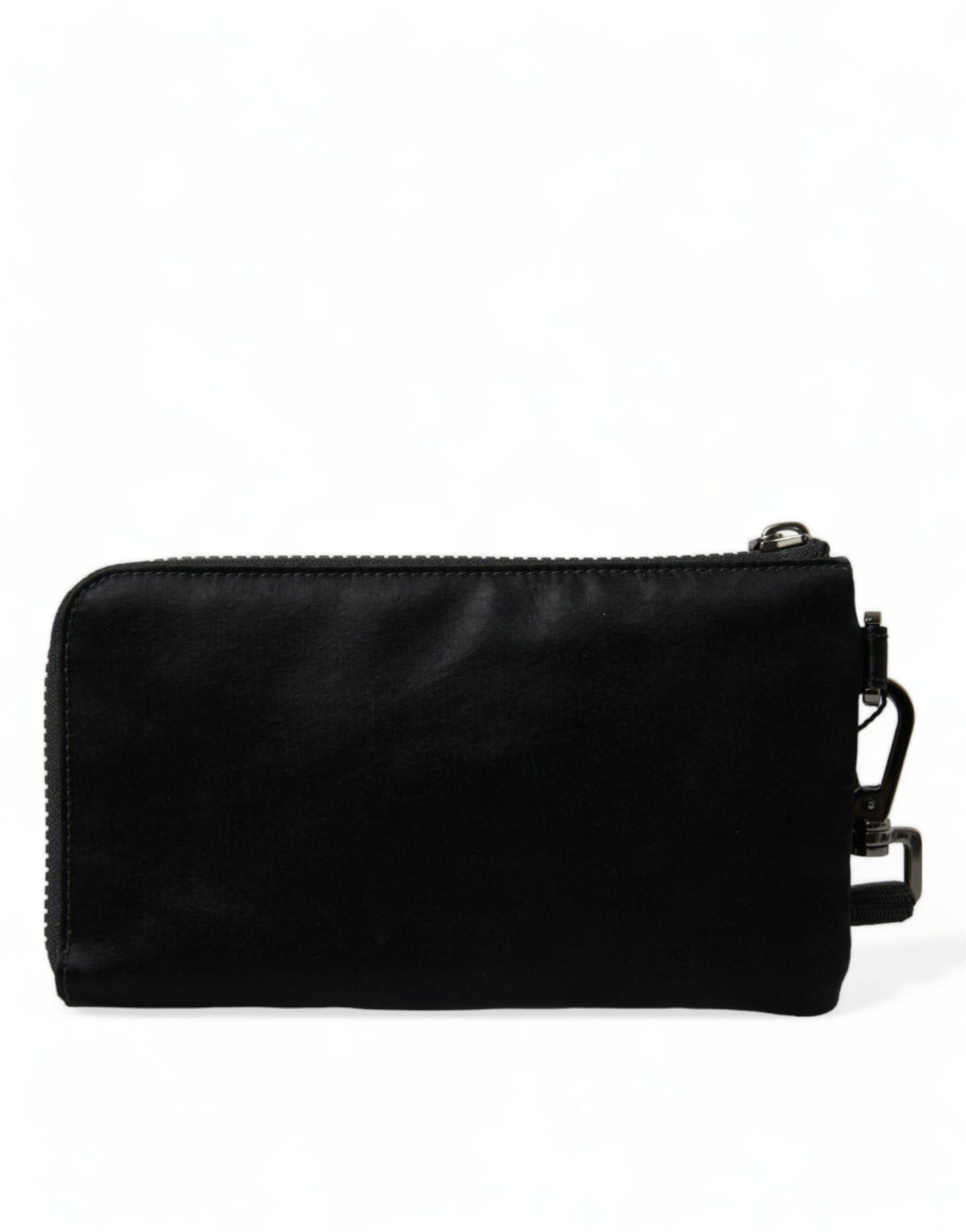Dolce & Gabbana – Schwarze Clutch aus Nylon mit Schlüsselanhänger und Logo-Plakette