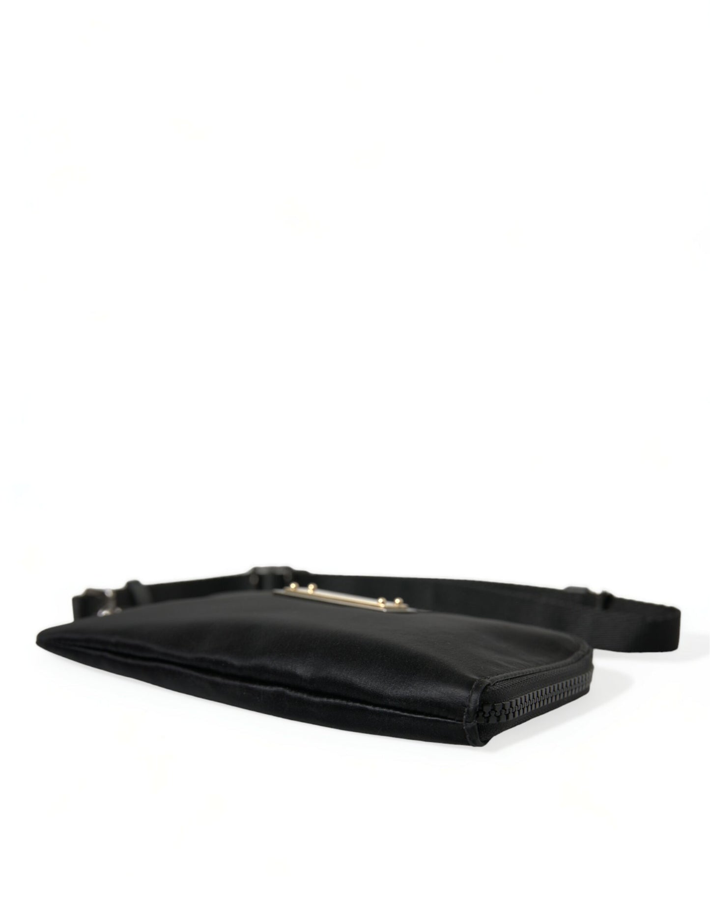 Dolce & Gabbana – Schwarze Clutch aus Nylon mit Schlüsselanhänger und Logo-Plakette