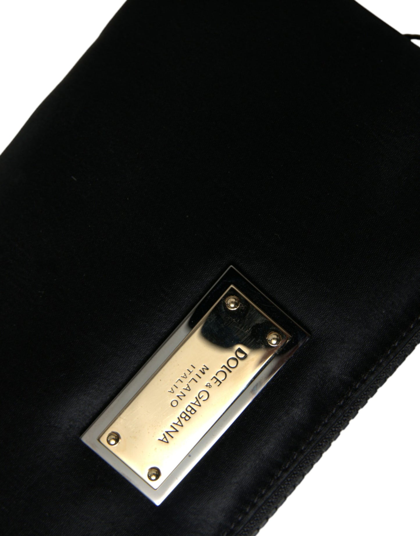 Dolce & Gabbana – Schwarze Clutch aus Nylon mit Schlüsselanhänger und Logo-Plakette