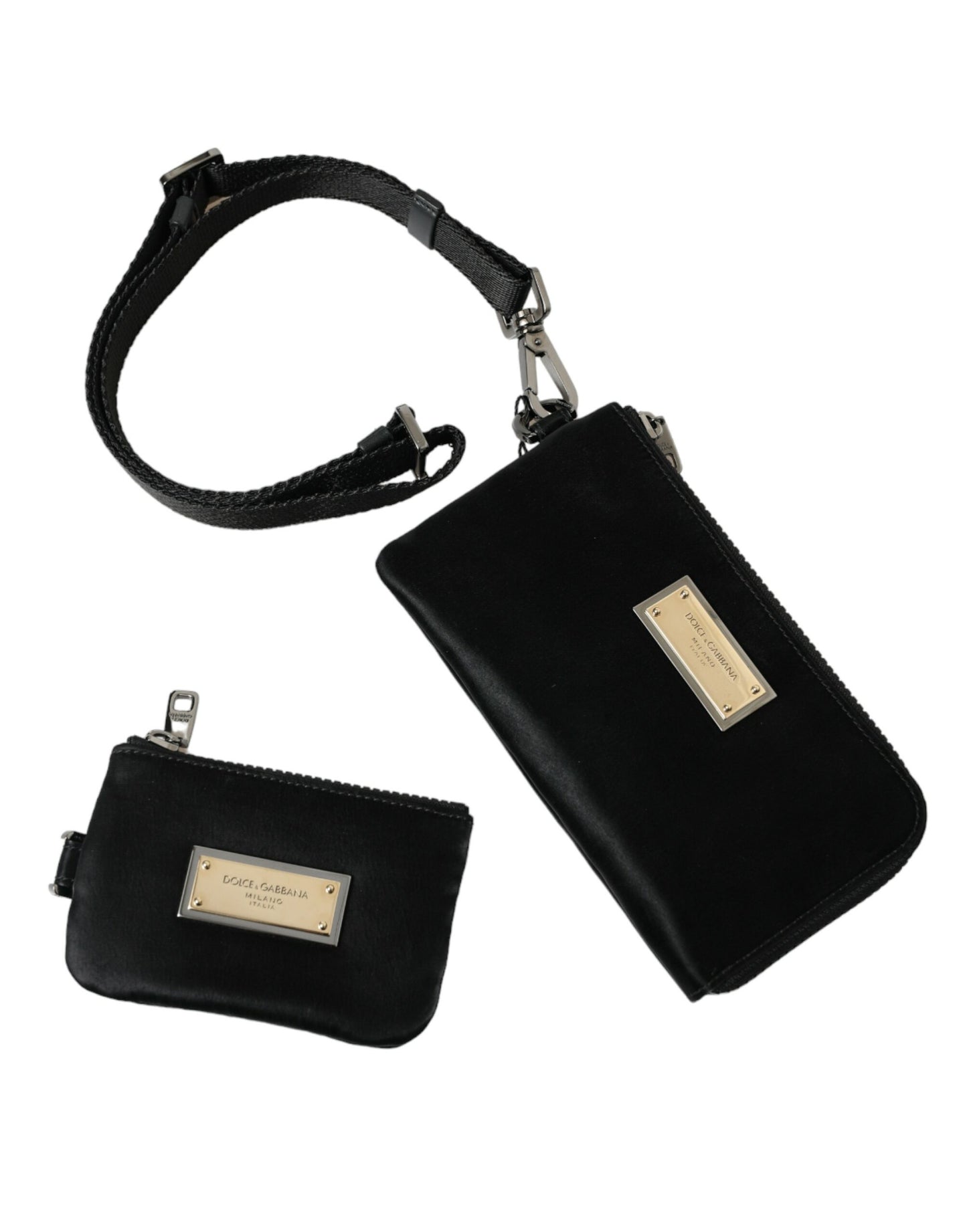 Dolce & Gabbana – Schwarze Clutch aus Nylon mit Schlüsselanhänger und Logo-Plakette