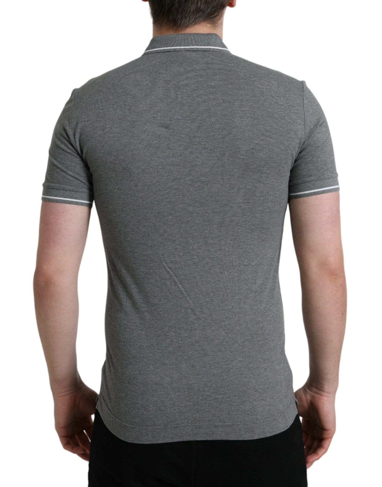 Dolce & Gabbana – Graues T-Shirt mit Kragen und kurzen Ärmeln und Krone