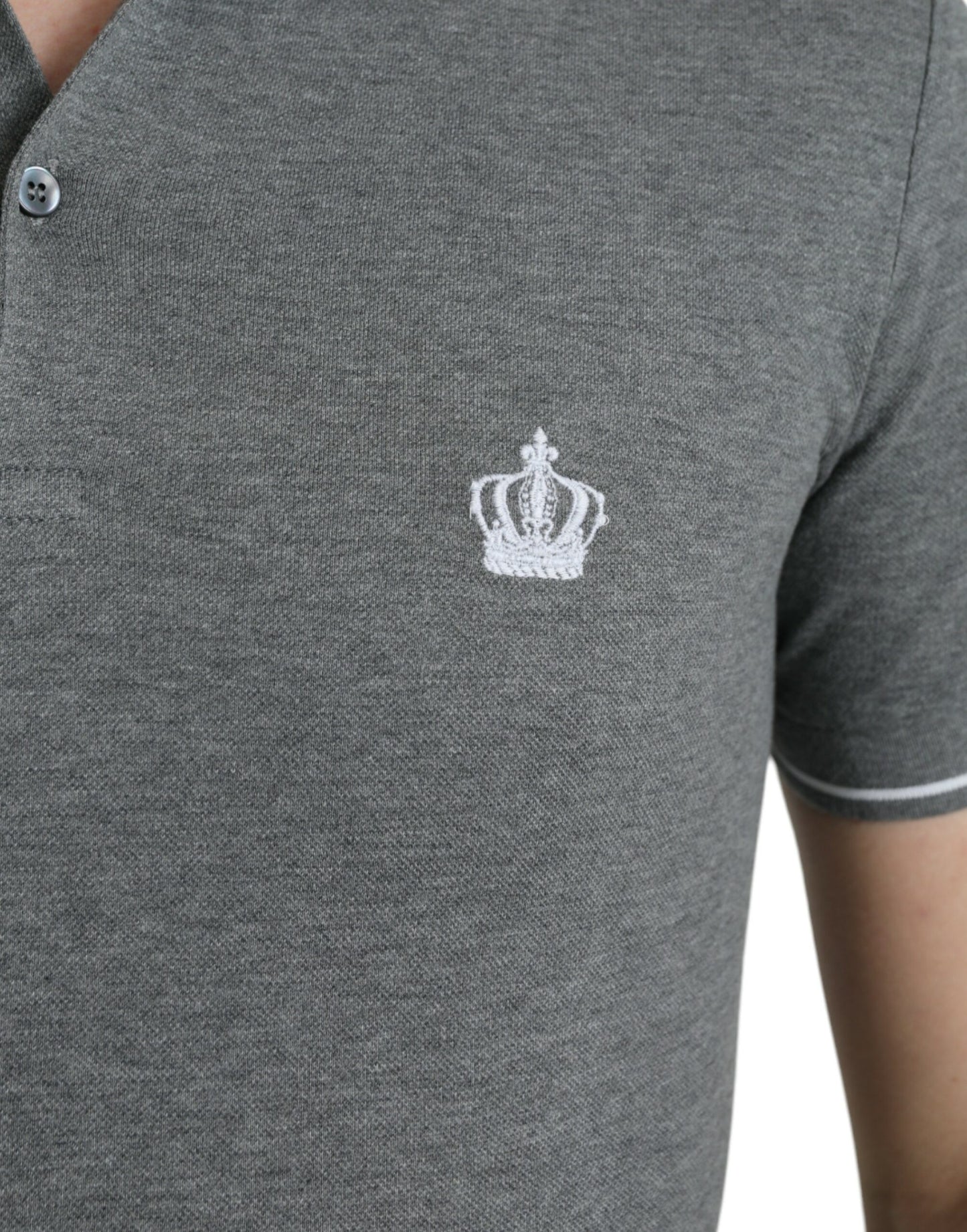 Dolce & Gabbana – Graues T-Shirt mit Kragen und kurzen Ärmeln und Krone