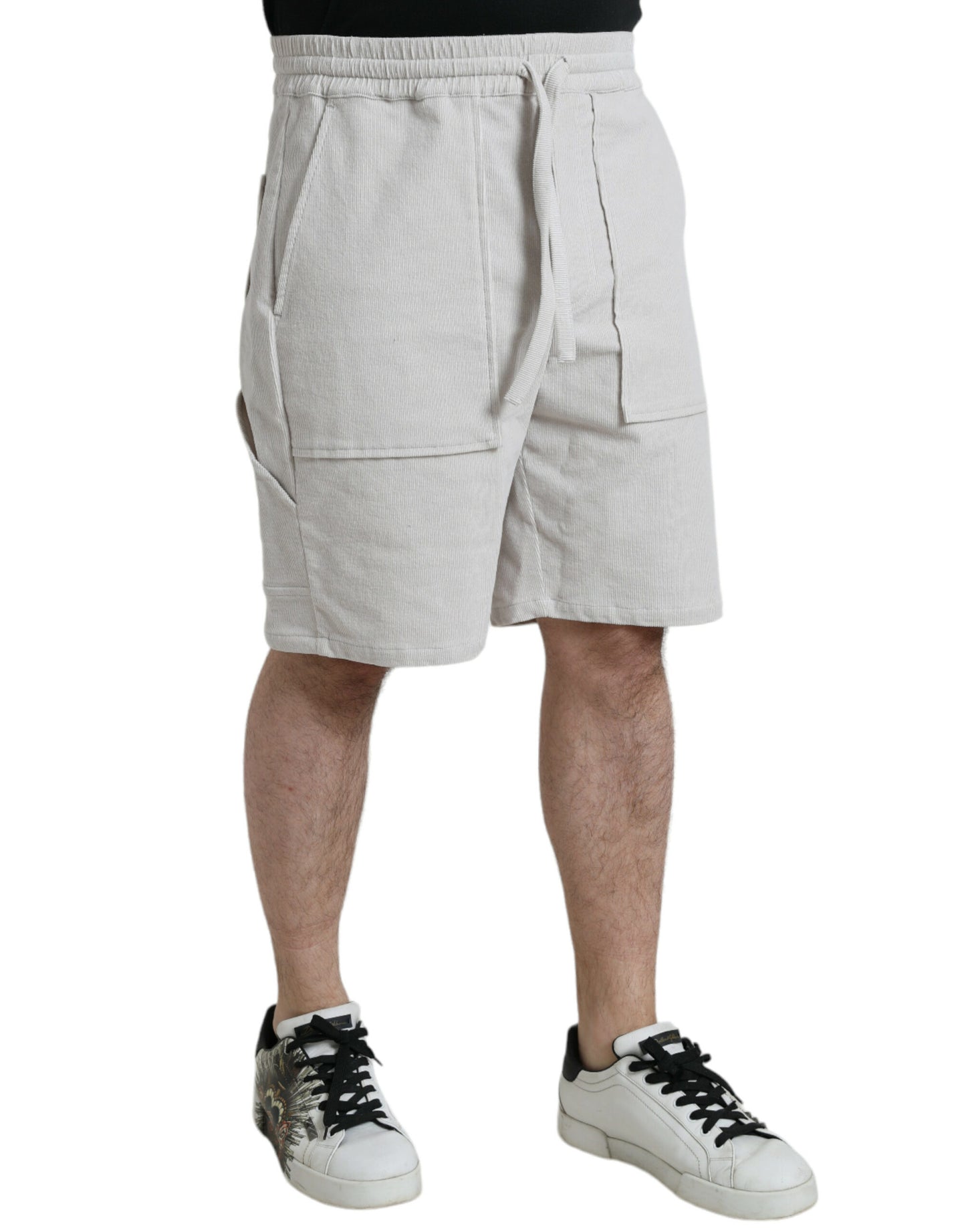 Dolce & Gabbana – Beigefarbene Bermudashorts aus Baumwollcord mit Logo