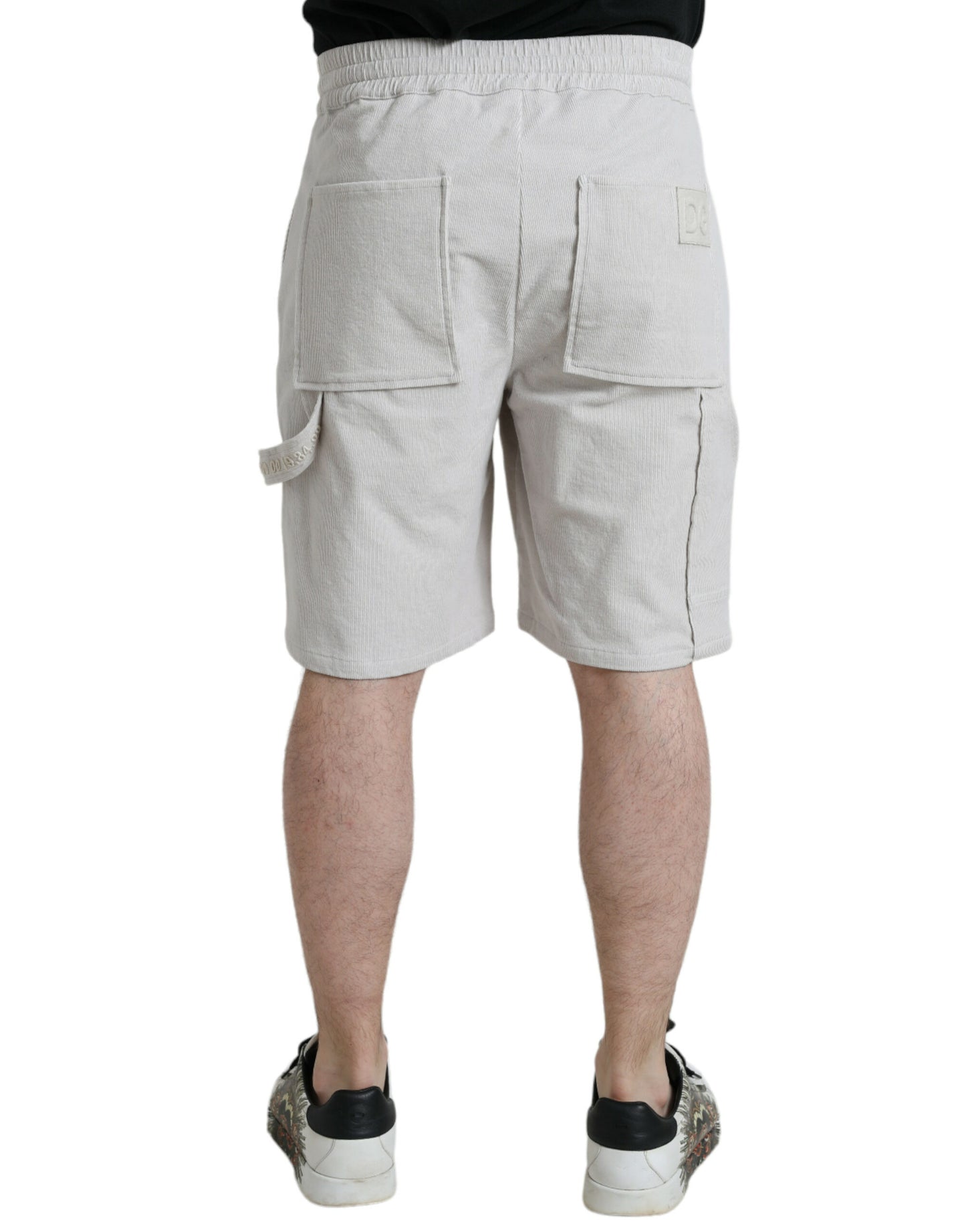 Dolce & Gabbana – Beigefarbene Bermudashorts aus Baumwollcord mit Logo