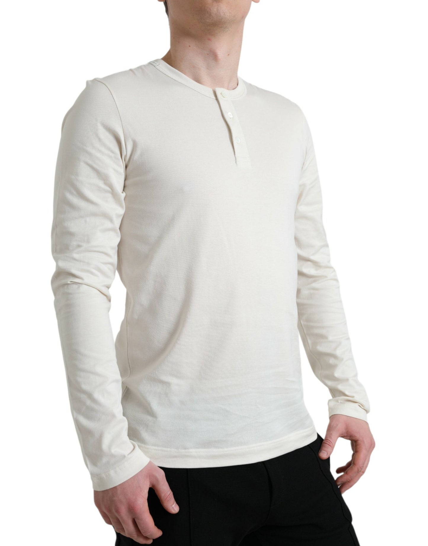 Dolce & Gabbana – Henley-Pullover aus Baumwolle in Off-White