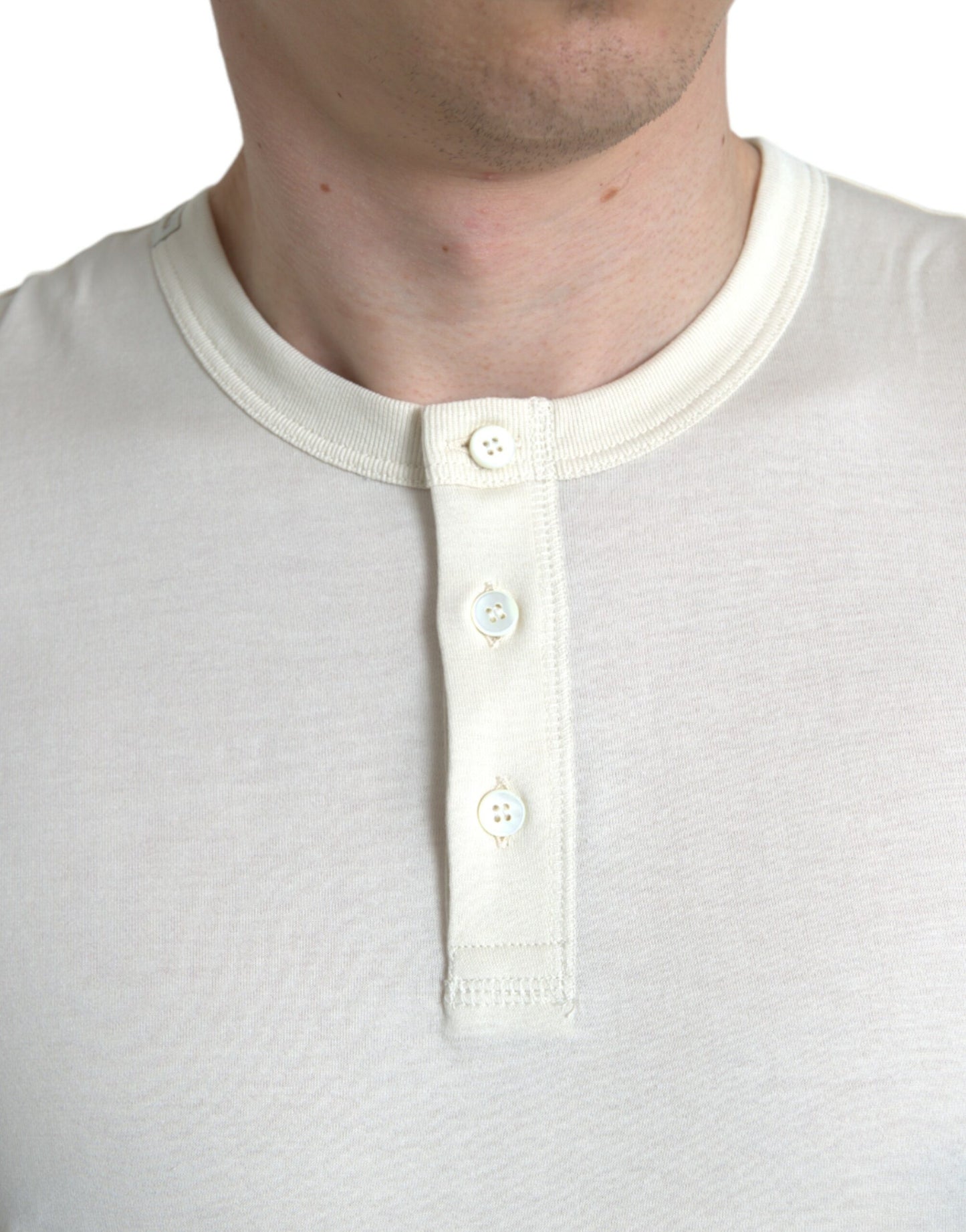 Dolce & Gabbana – Henley-Pullover aus Baumwolle in Off-White