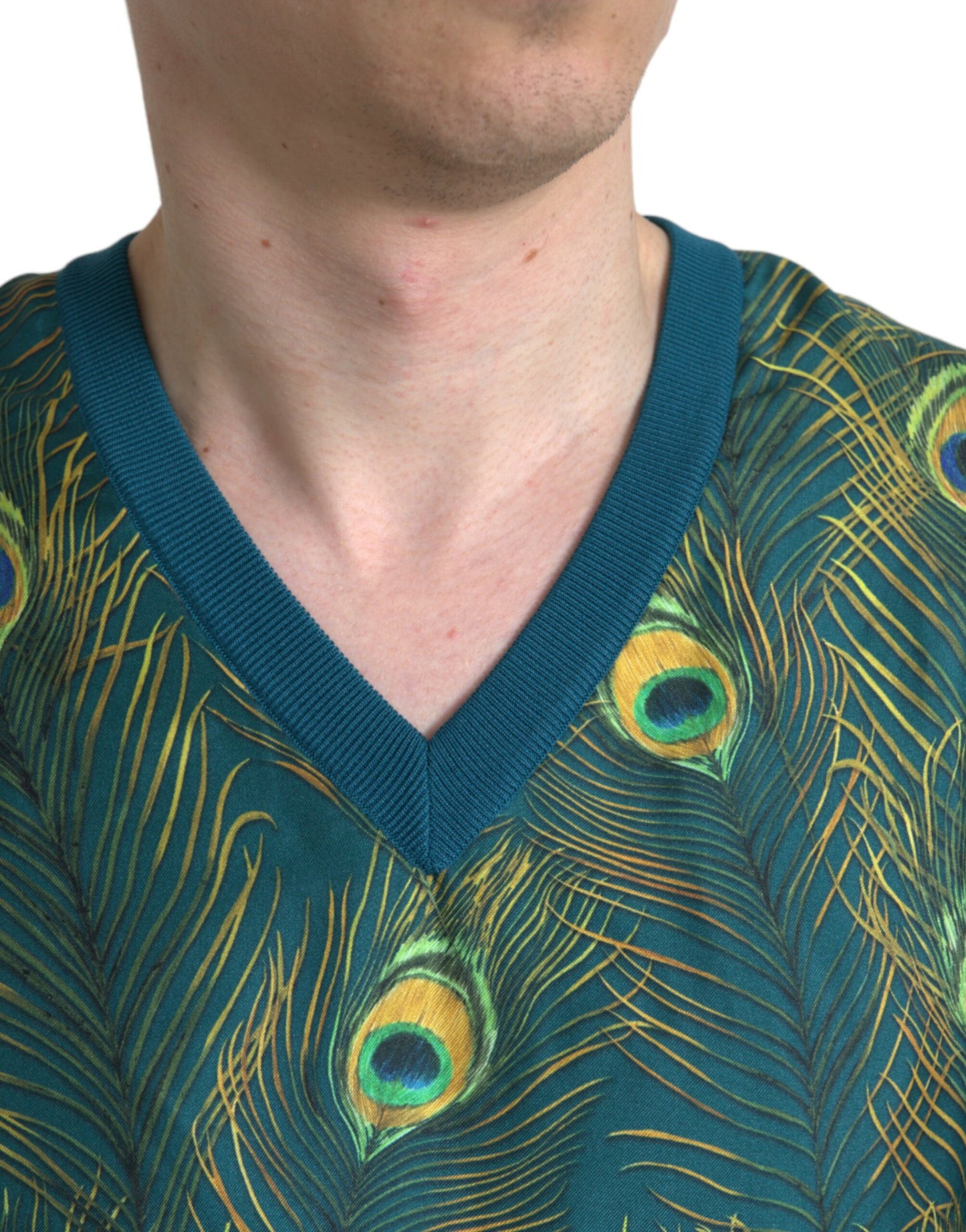 Dolce & Gabbana Grüner Pullover mit Pfauenfedern