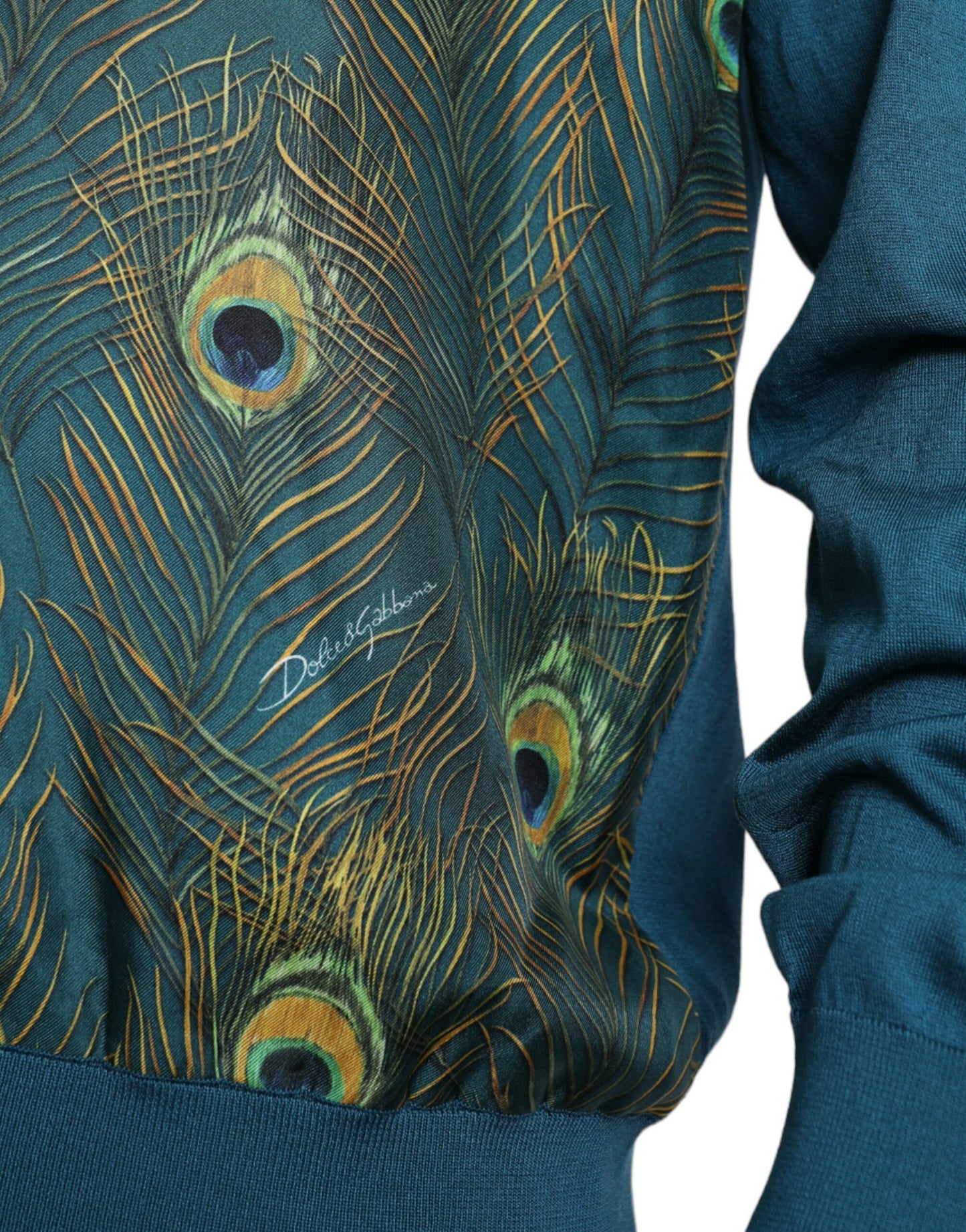 Dolce & Gabbana Grüner Pullover mit Pfauenfedern