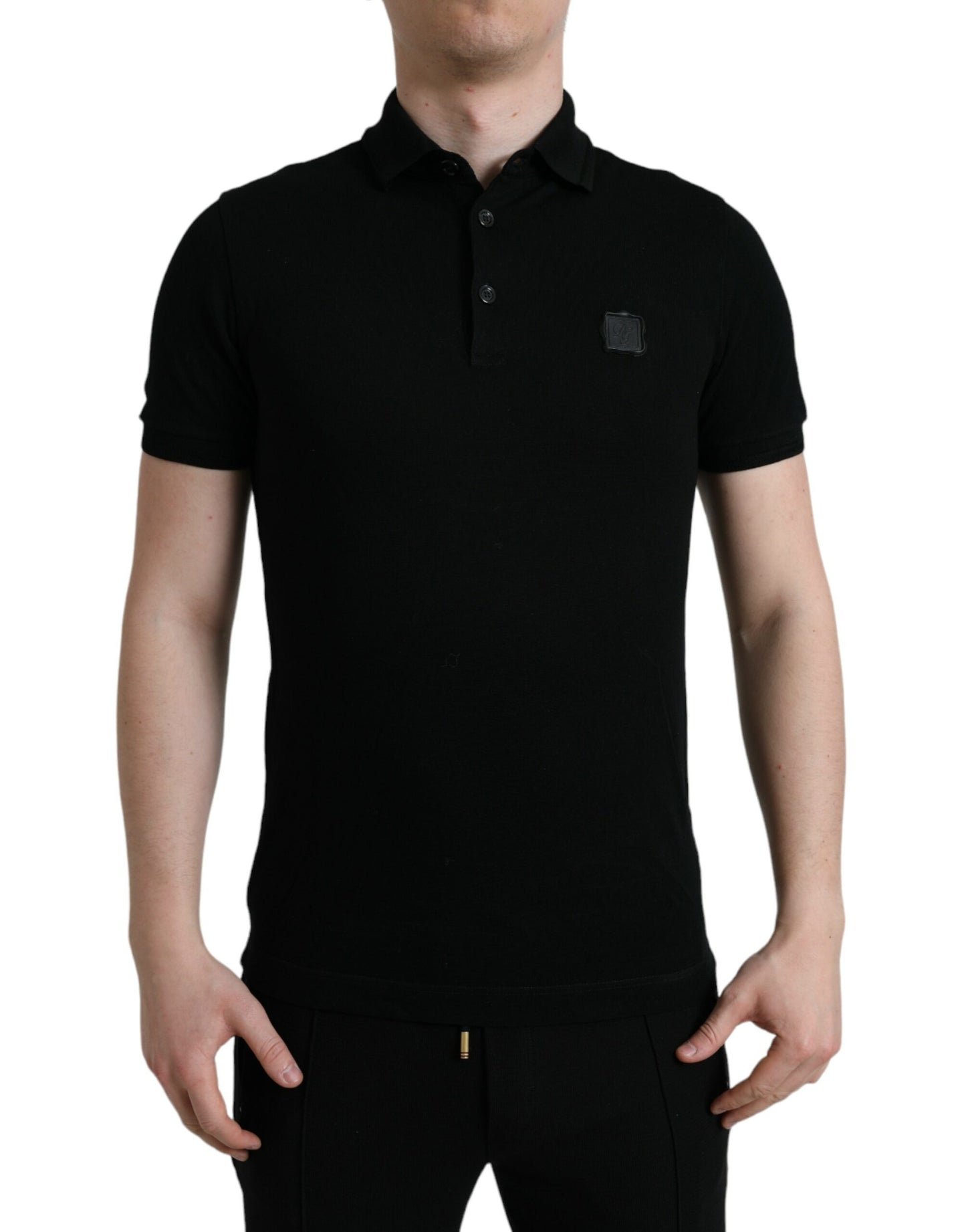 Dolce & Gabbana – Schwarzes, kurzärmliges T-Shirt mit Logo und Kragen